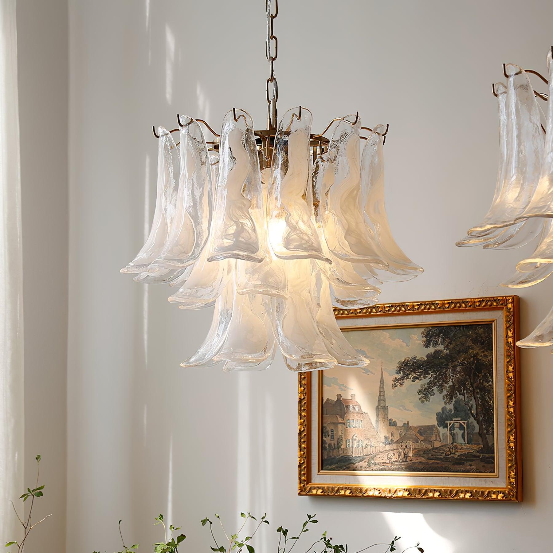 Aurora Chandelier Murano Glass Leaf Golden - Letslighting