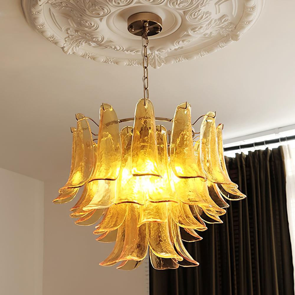 Aurora Chandelier Murano Glass Leaf Golden - Letslighting