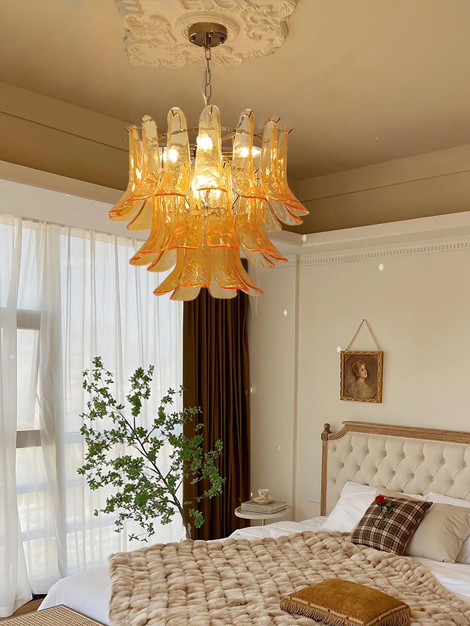 Aurora Chandelier Murano Glass Leaf Golden - Letslighting