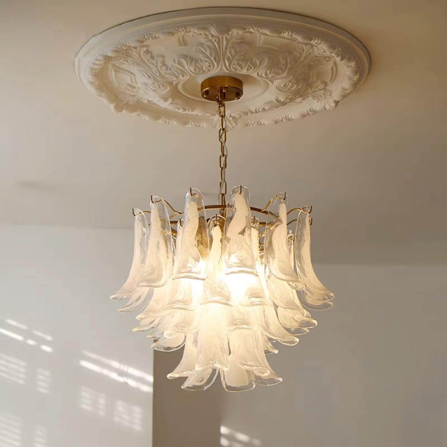 Aurora Chandelier Murano Glass Leaf Golden - Letslighting