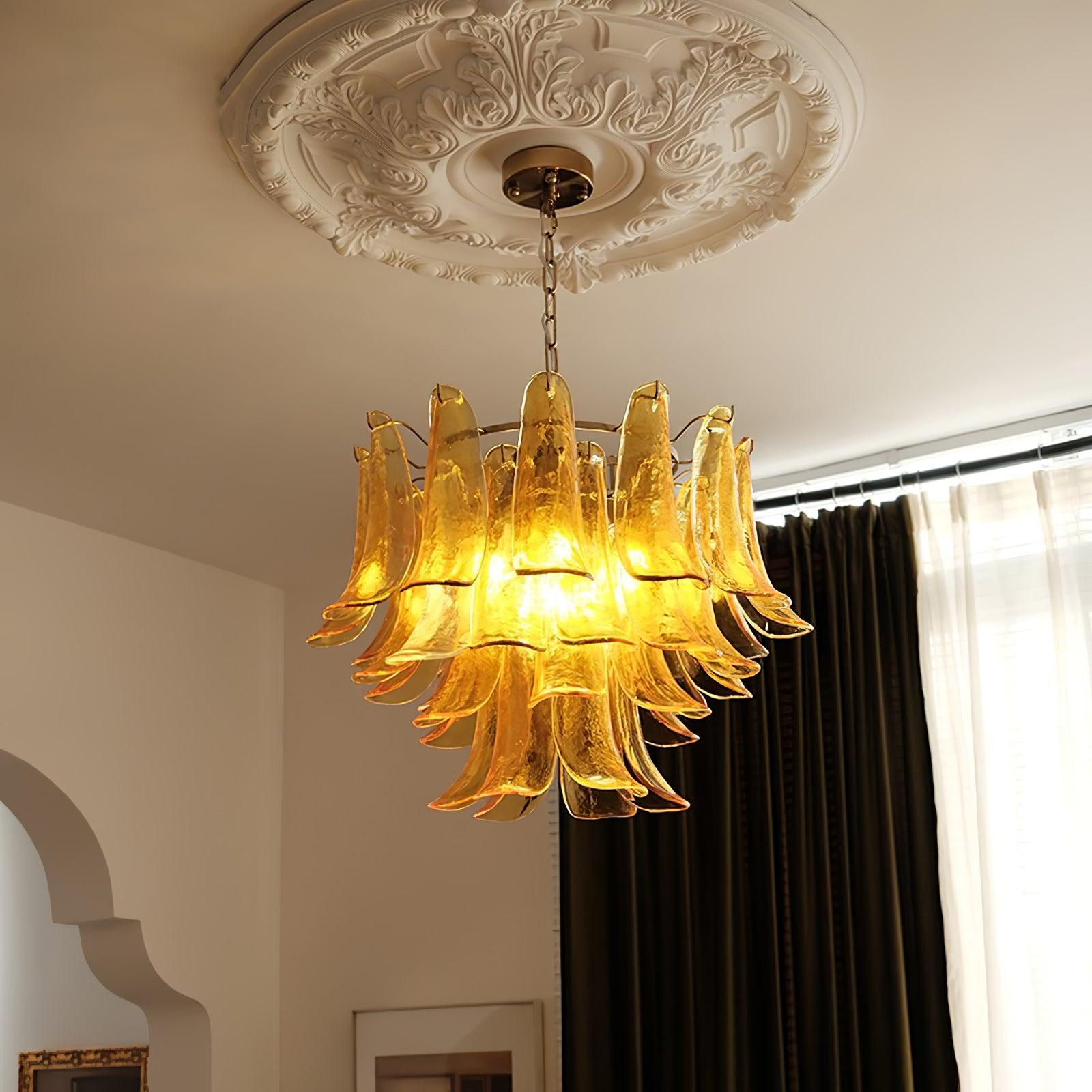 Aurora Chandelier Murano Glass Leaf Golden - Letslighting