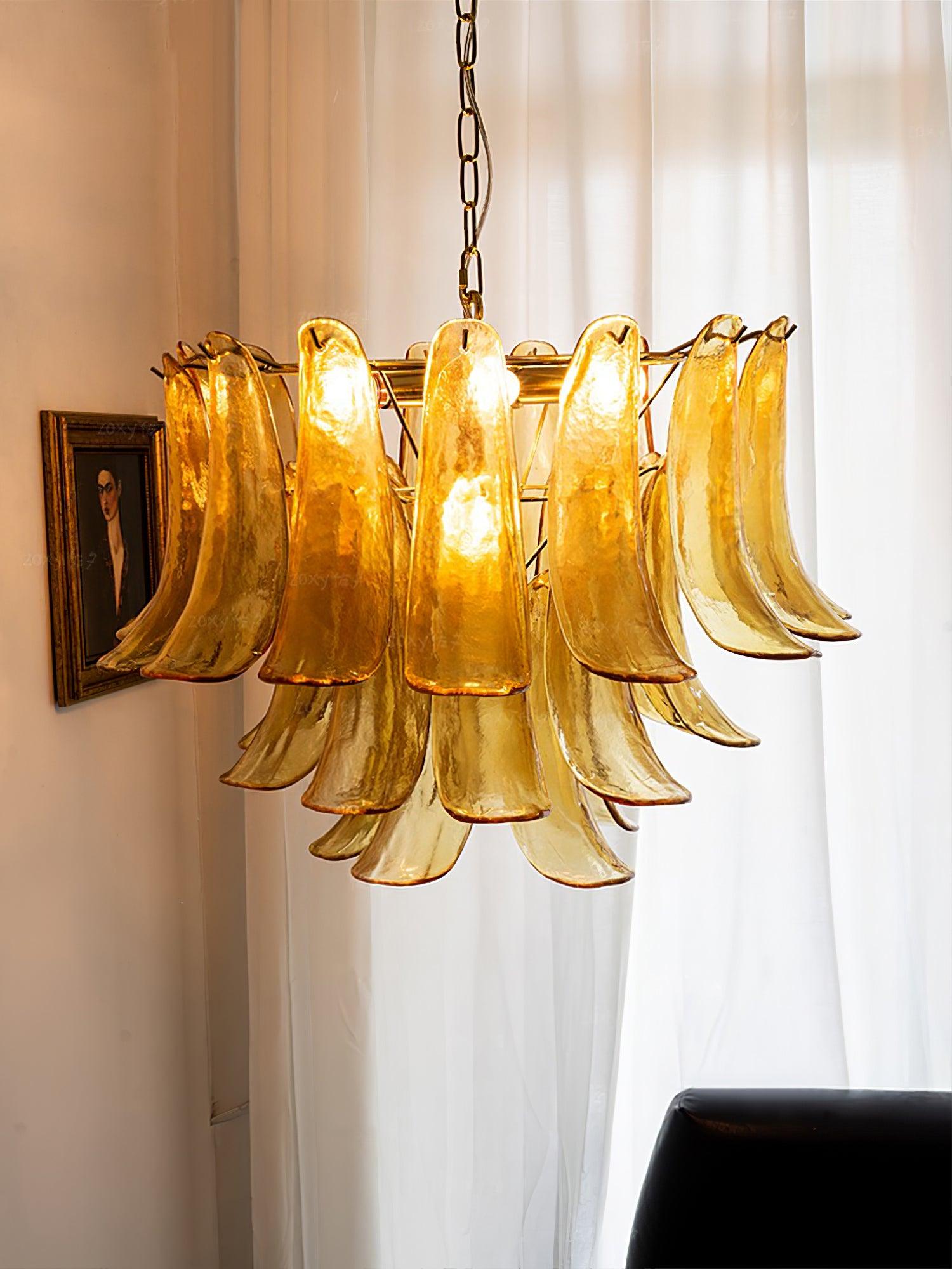 Aurora Chandelier Murano Glass Leaf Golden - Letslighting