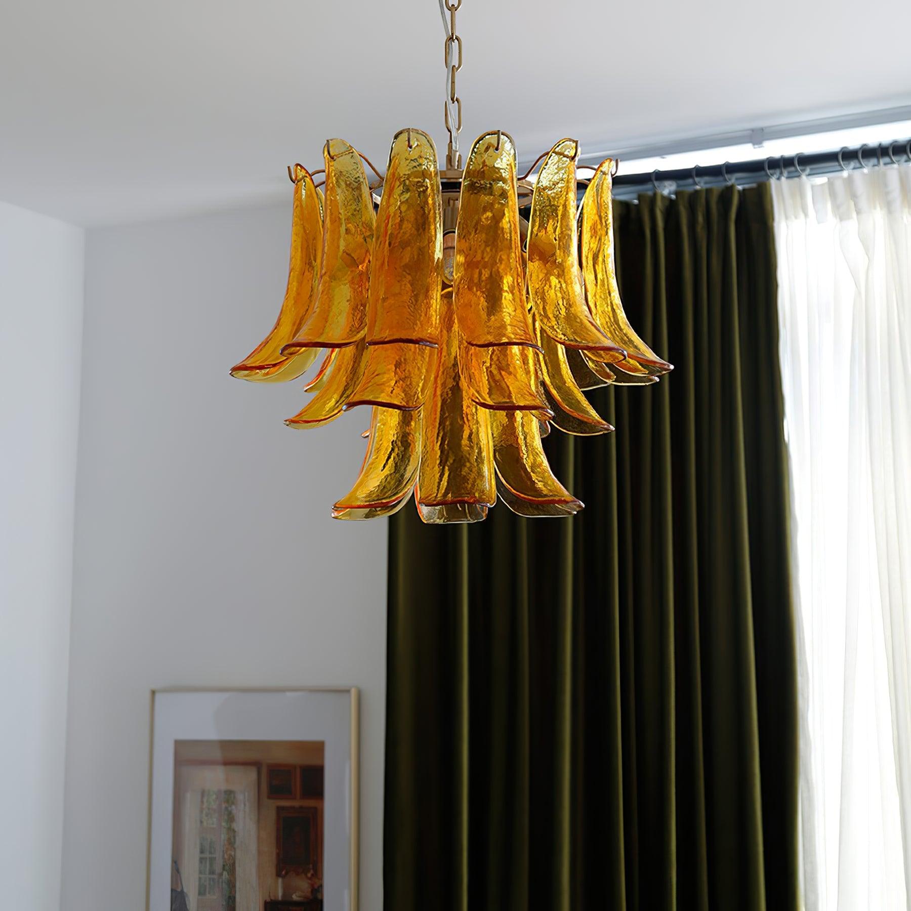 Aurora Chandelier Murano Glass Leaf Golden - Letslighting