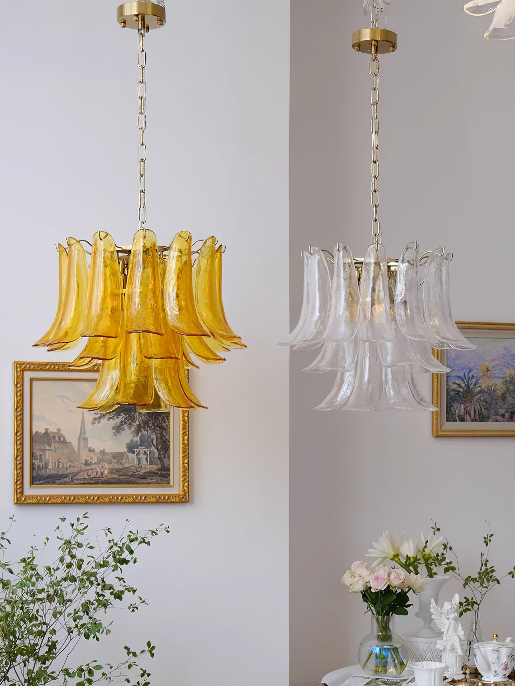 Aurora Chandelier Murano Glass Leaf Golden - Letslighting