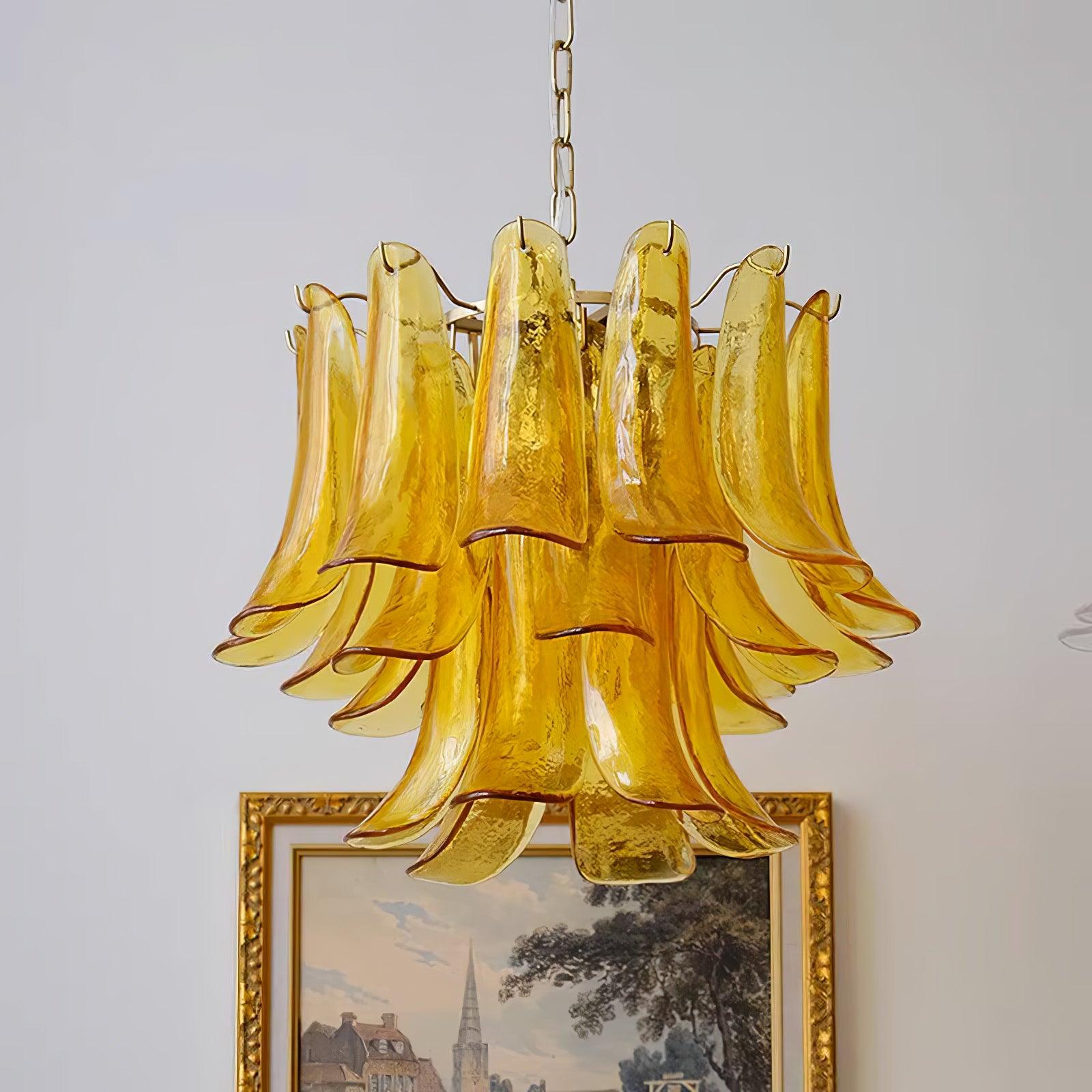 Aurora Chandelier Murano Glass Leaf Golden - Letslighting