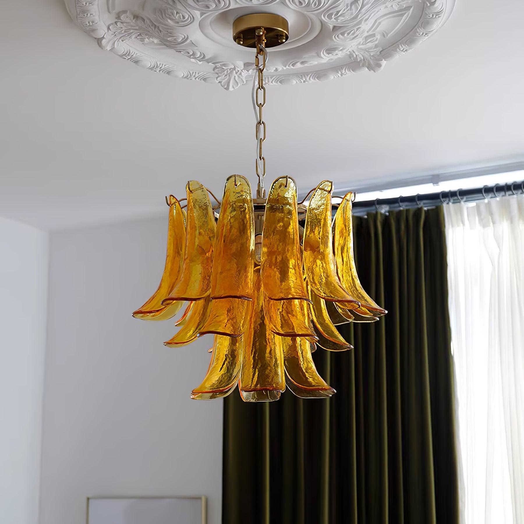 Aurora Chandelier Murano Glass Leaf Golden - Letslighting