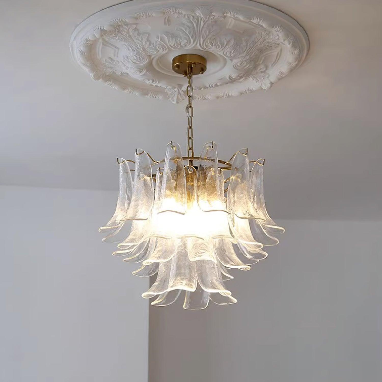 Aurora Chandelier Murano Glass Leaf Golden - Letslighting