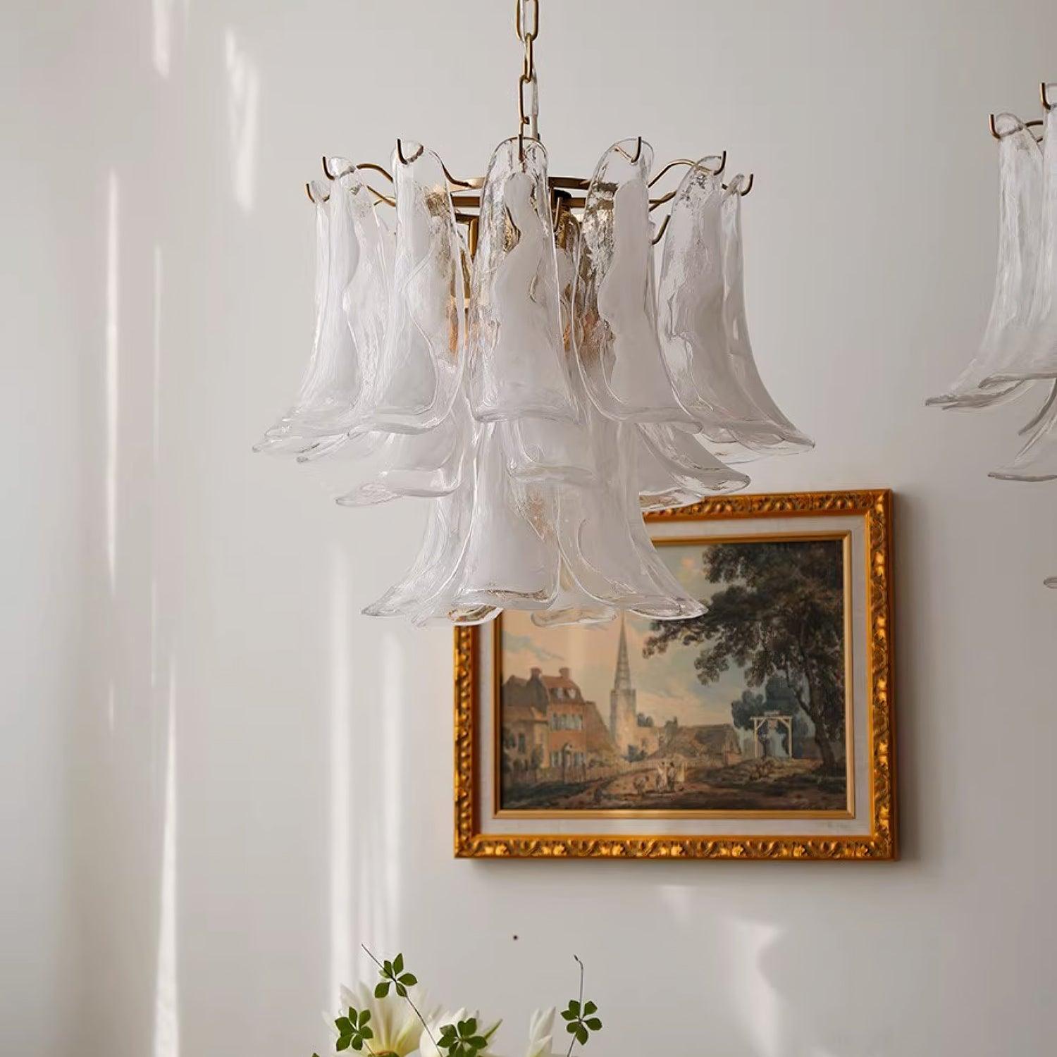 Aurora Chandelier Murano Glass Leaf Golden - Letslighting