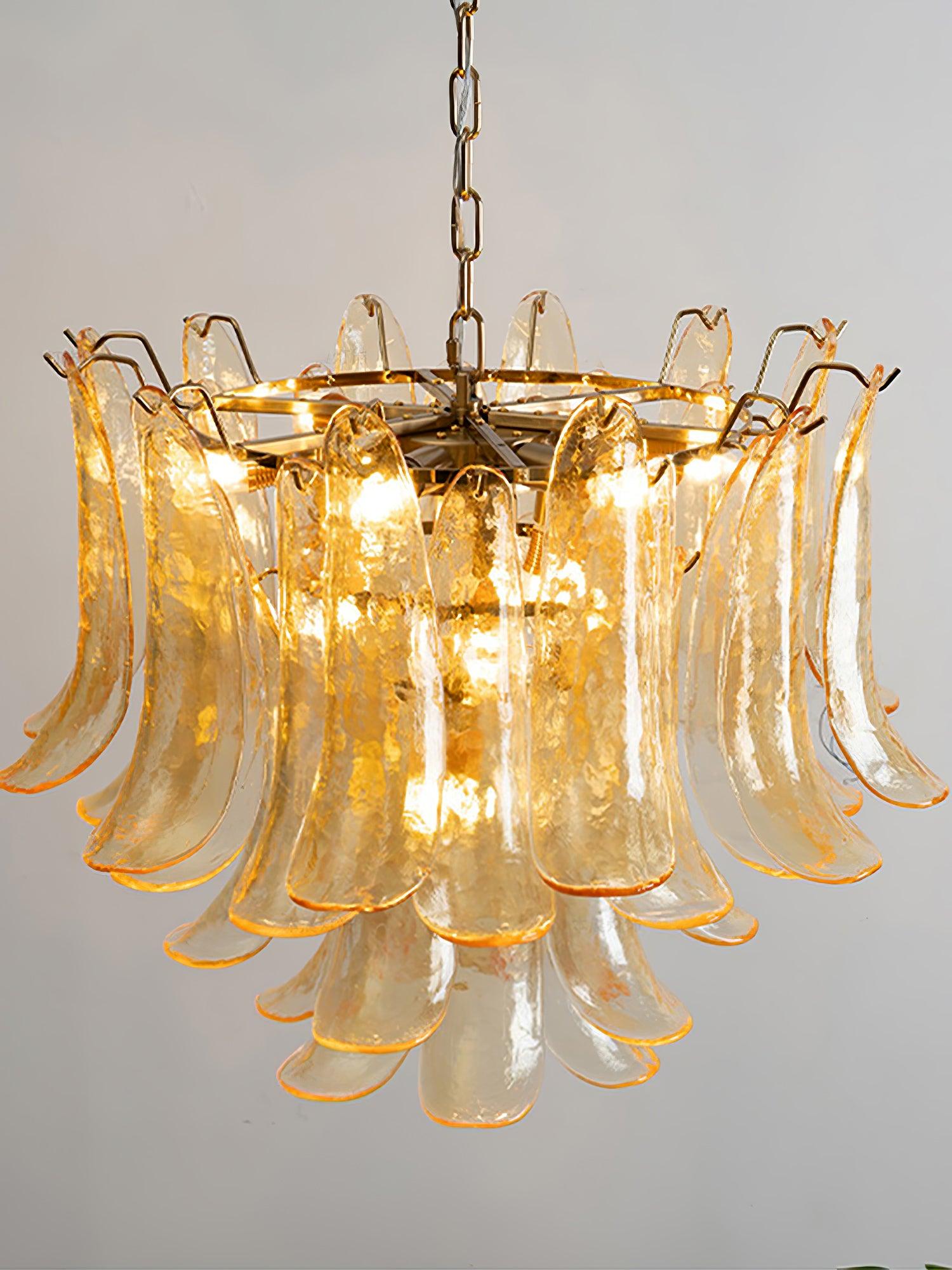 Aurora Chandelier Murano Glass Leaf Golden - Letslighting