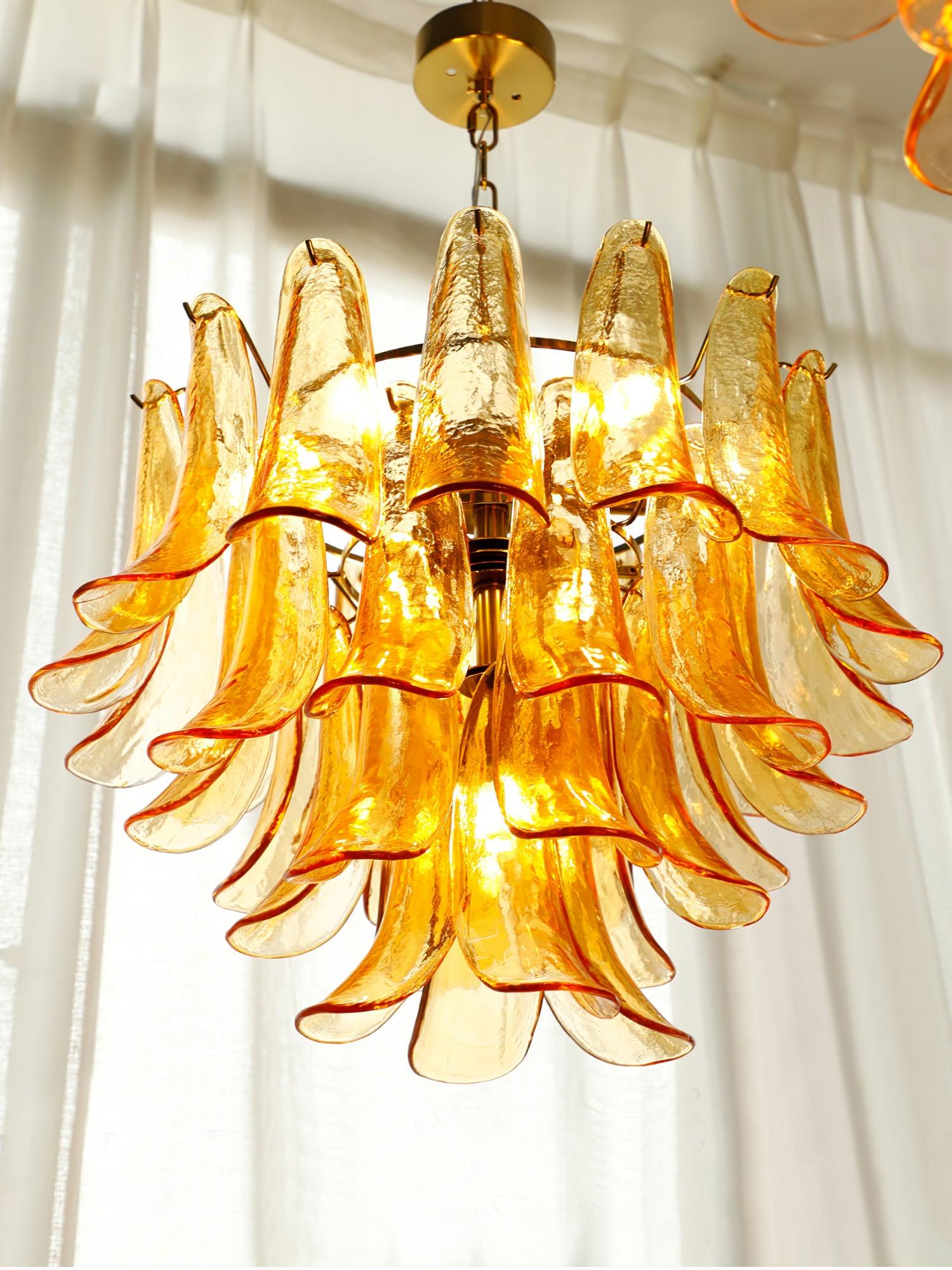Aurora Chandelier Murano Glass Leaf Golden - Letslighting