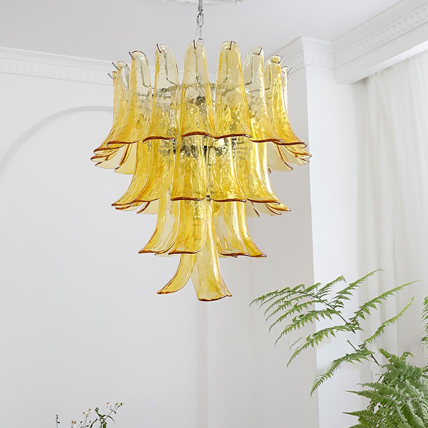 Aurora Chandelier Murano Glass Leaf Golden - Letslighting