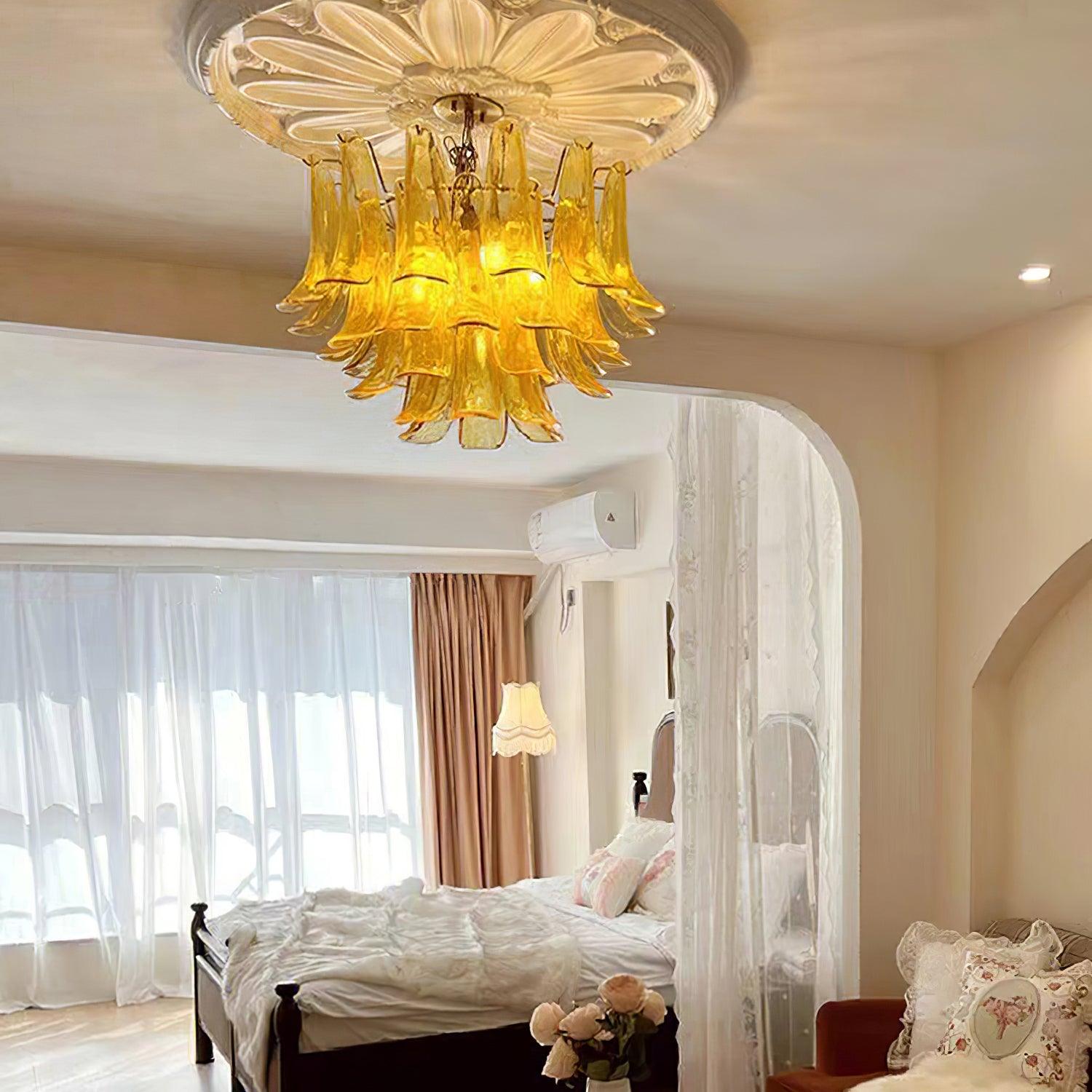 Aurora Chandelier Murano Glass Leaf Golden - Letslighting