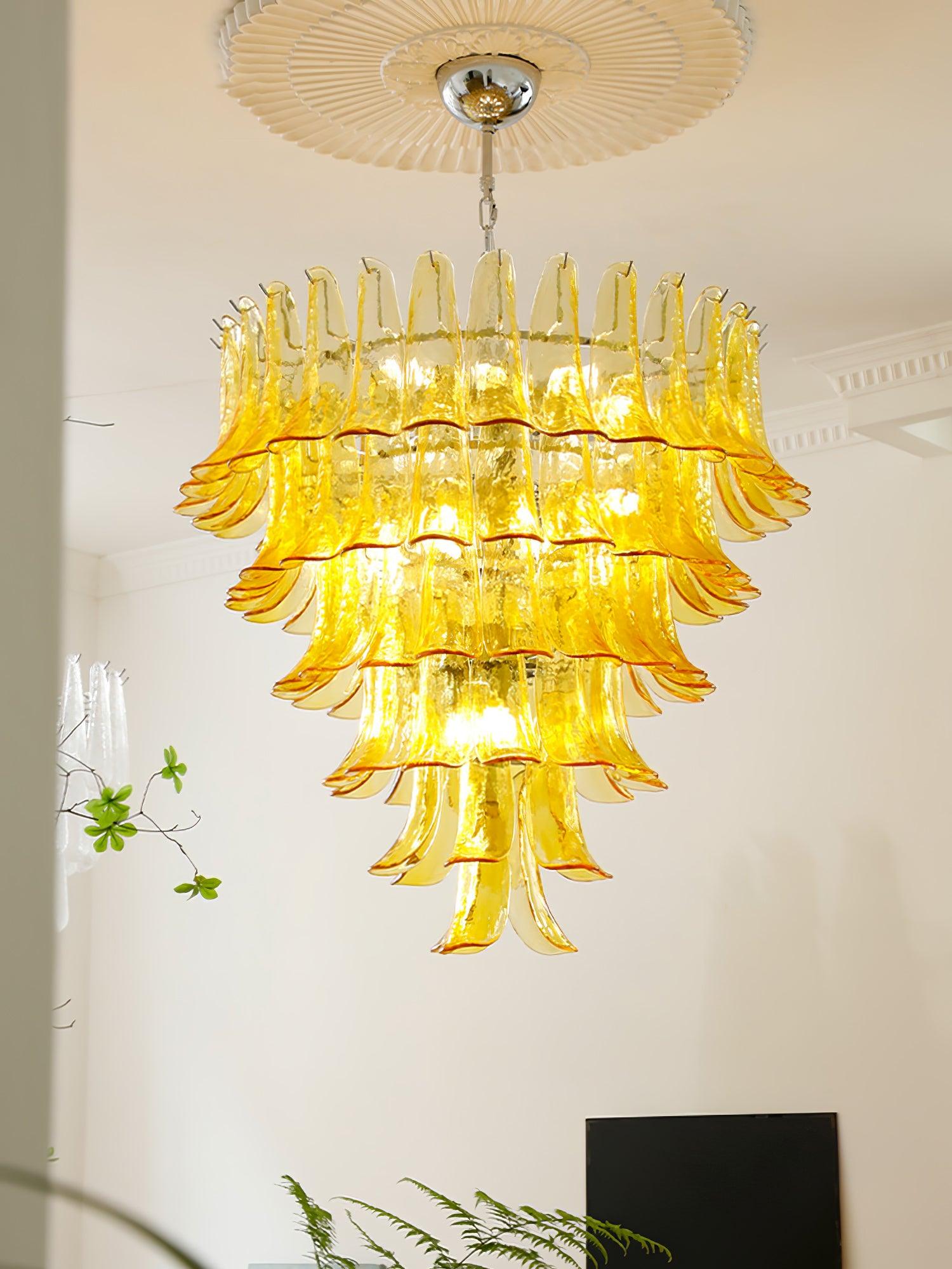 Aurora Chandelier Murano Glass Leaf Golden - Letslighting
