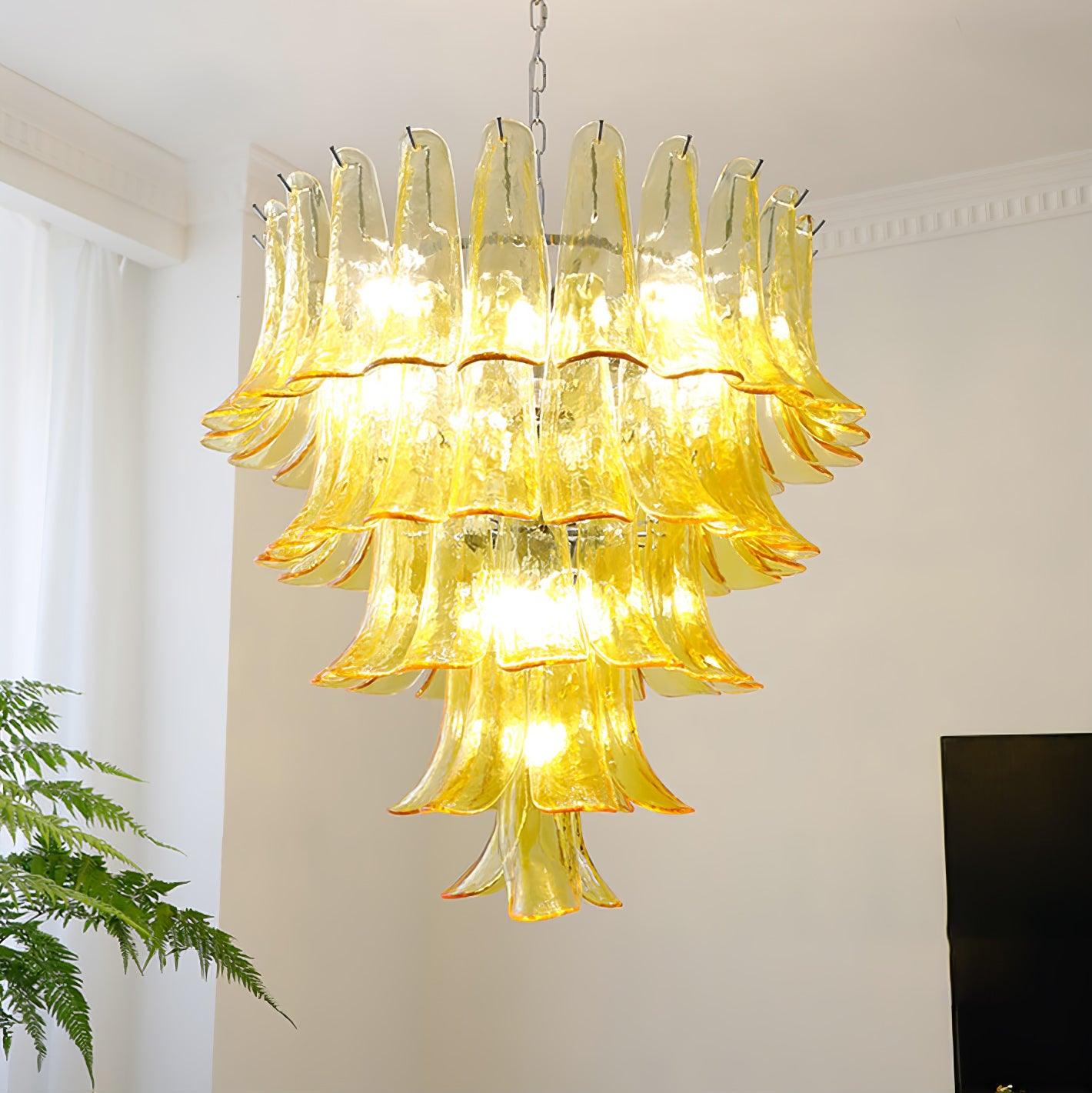 Aurora Chandelier Murano Glass Leaf Golden - Letslighting
