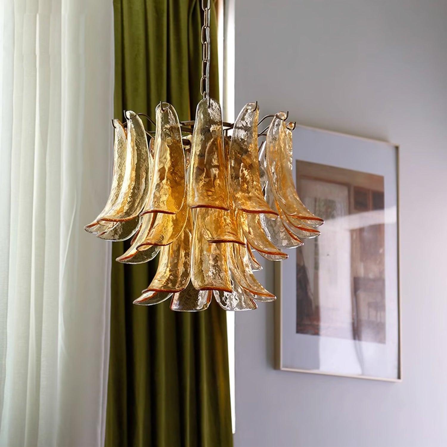 Aurora Chandelier Murano Glass Leaf Golden - Letslighting