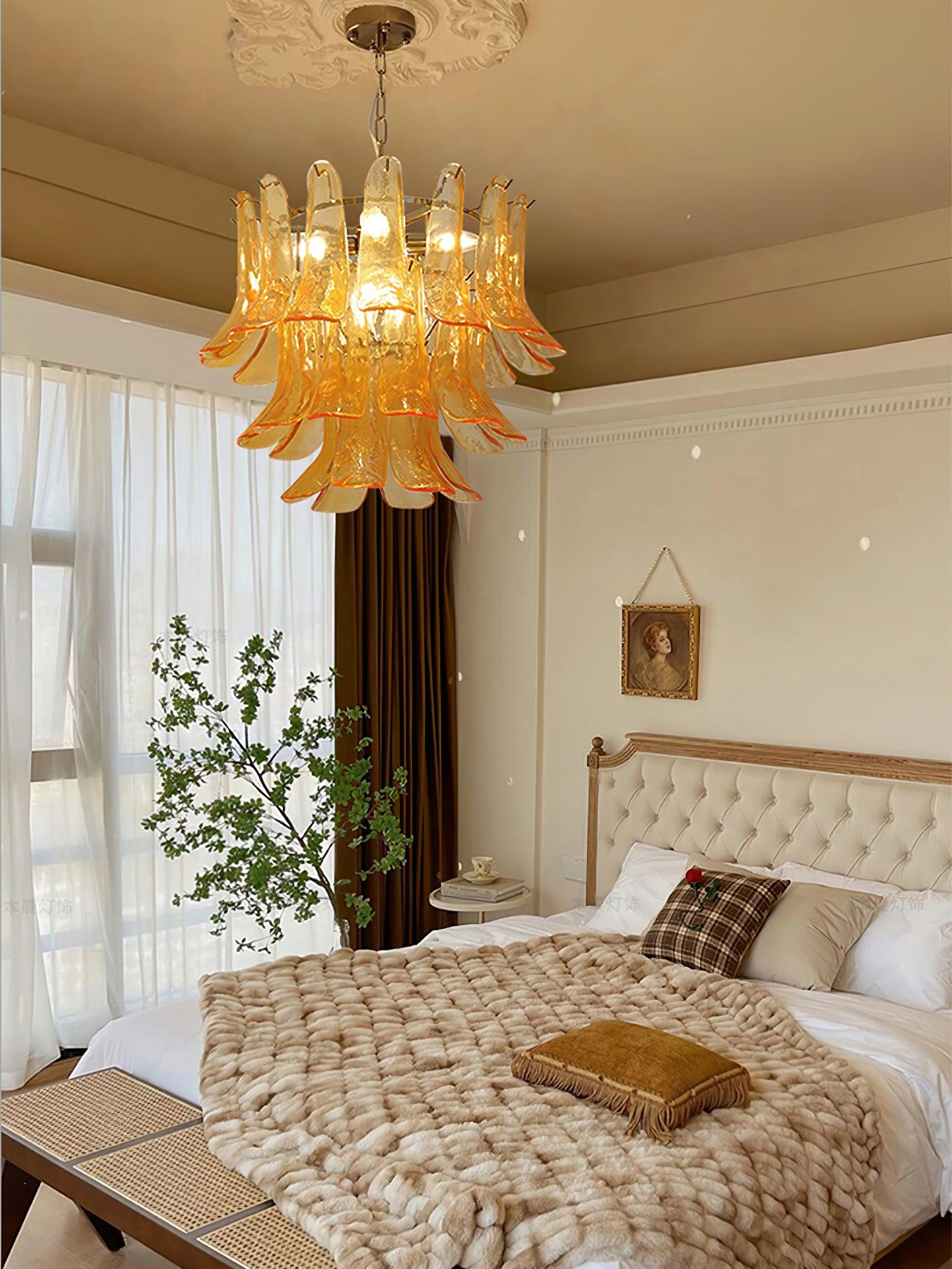 Aurora Chandelier Murano Glass Leaf Golden - Letslighting