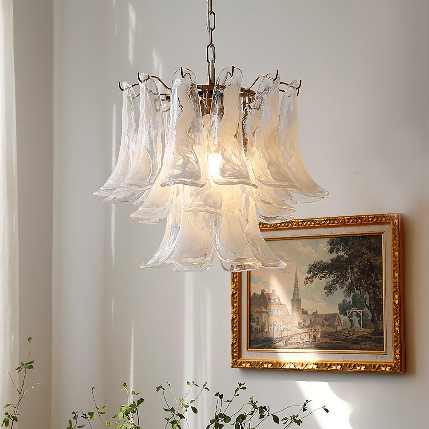 Aurora Chandelier Murano Glass Leaf Golden - Letslighting