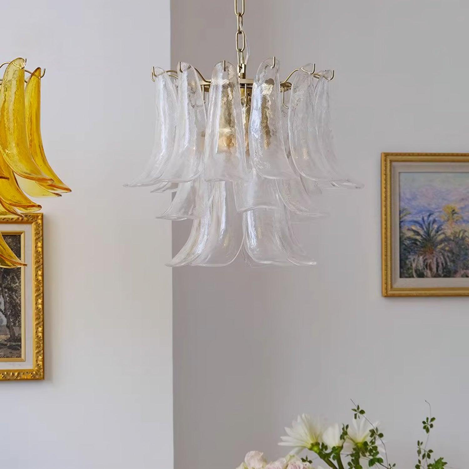 Aurora Chandelier Murano Glass Leaf Golden - Letslighting