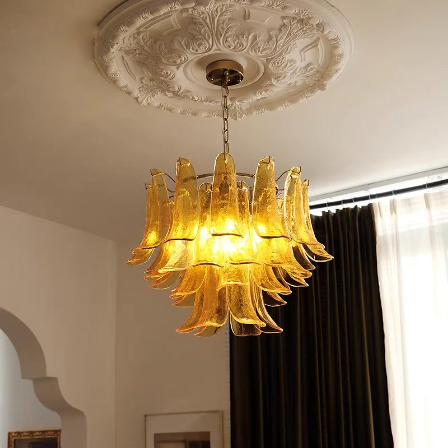 Aurora Chandelier Murano Glass Leaf Golden - Letslighting