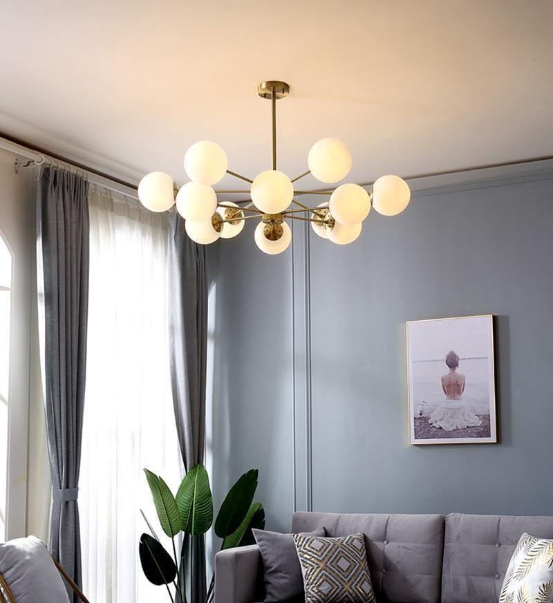 Lustra Chandelier Brass Opal Glass - Letslighting