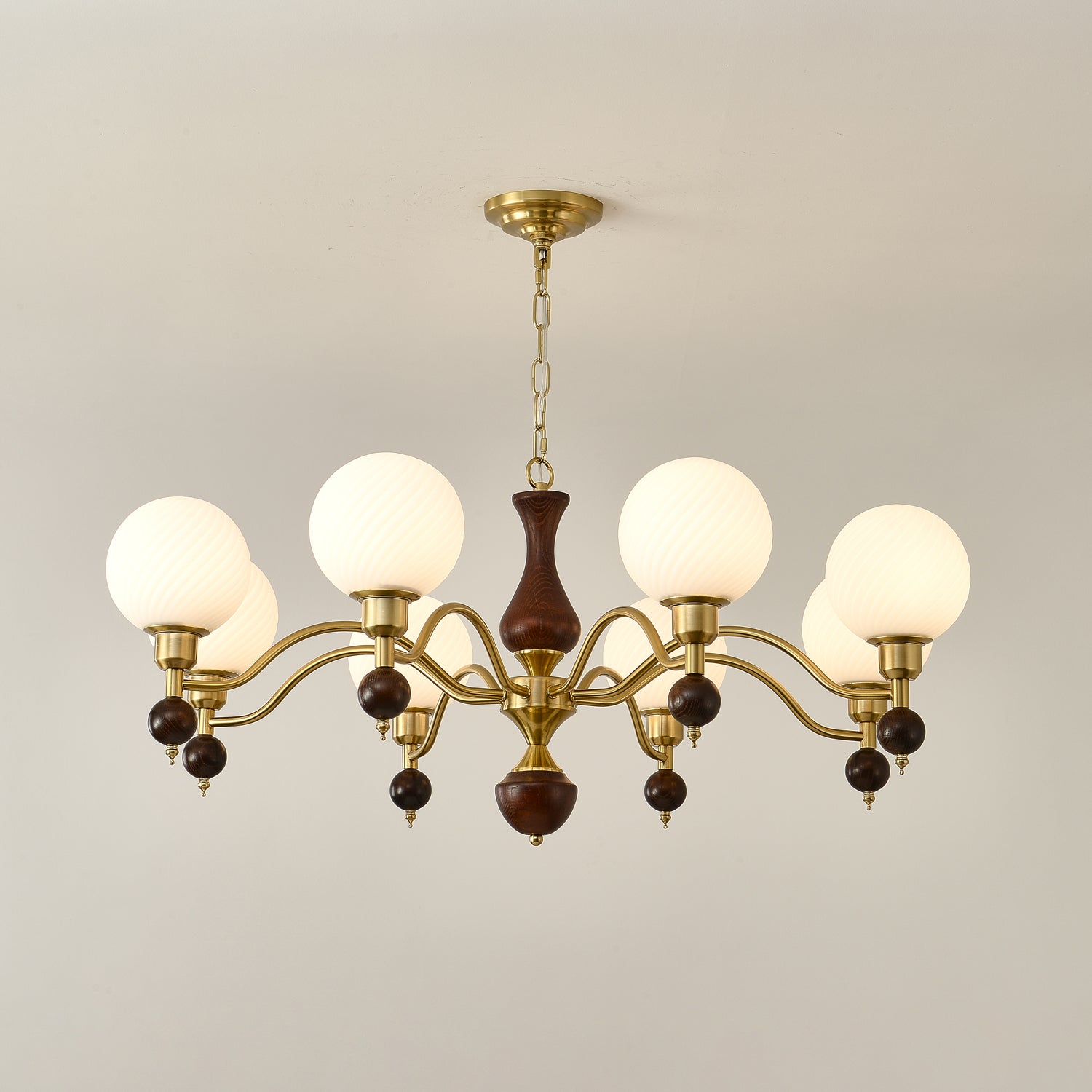 Aurora Globe Orb Walnut Chandelier - Letslighting