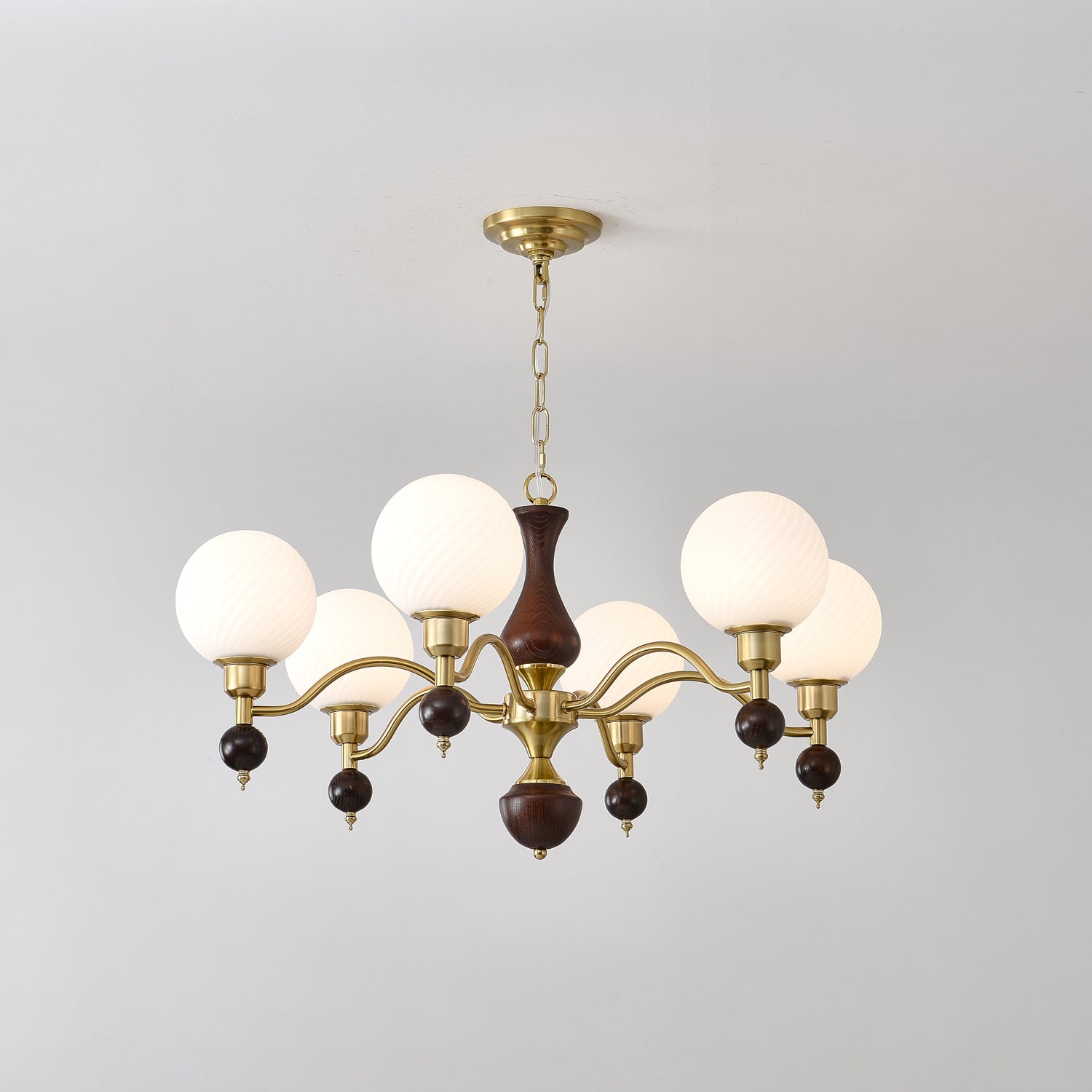 Aurora Globe Orb Walnut Chandelier - Letslighting