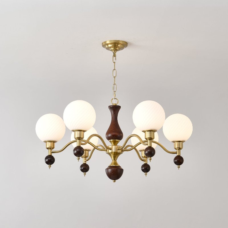 Aurora Globe Orb Walnut Chandelier - Letslighting