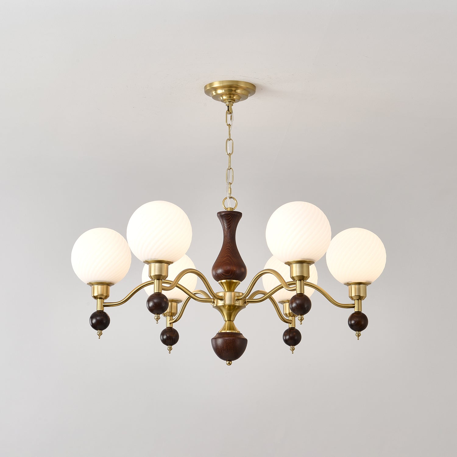 Aurora Globe Orb Walnut Chandelier - Letslighting