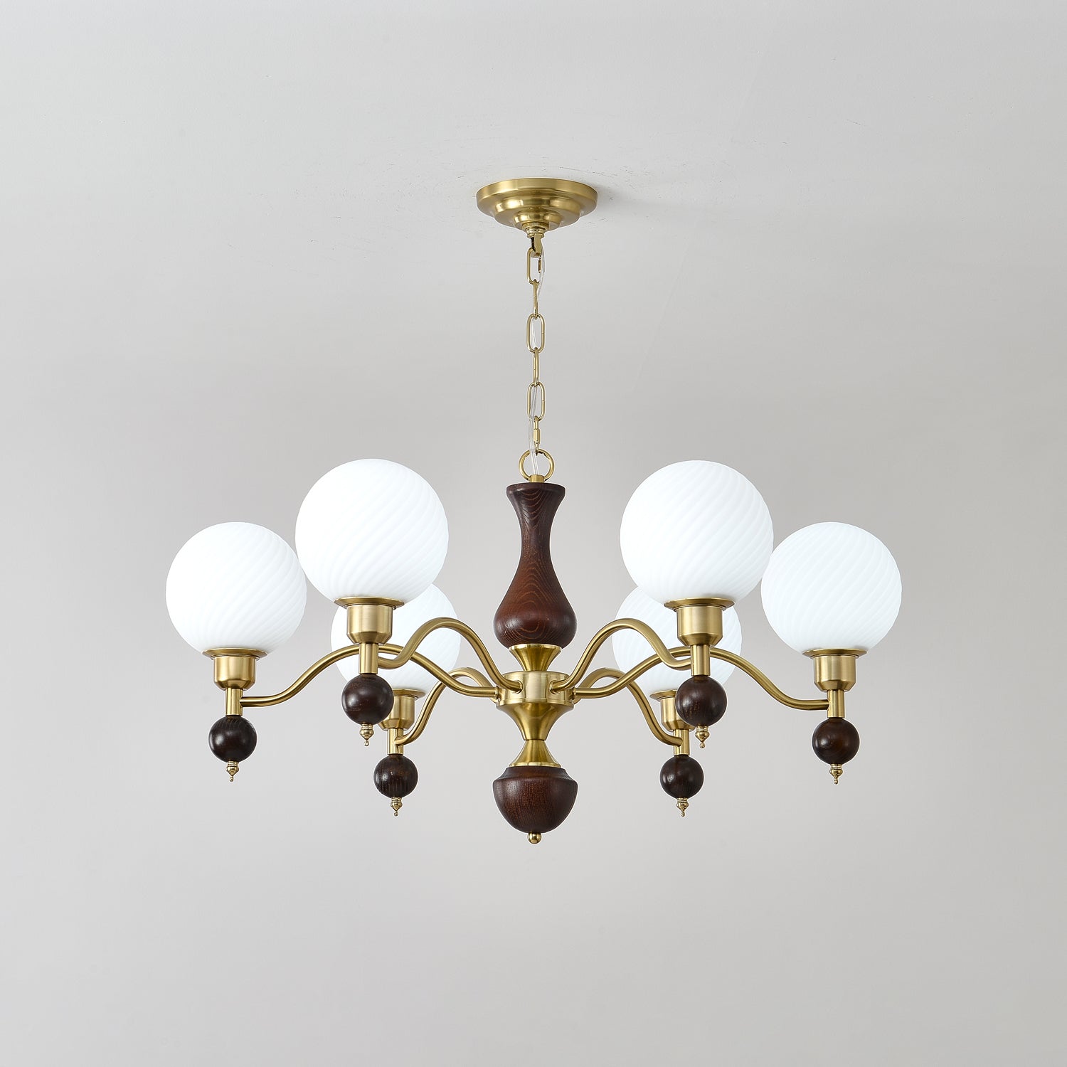 Aurora Globe Orb Walnut Chandelier - Letslighting