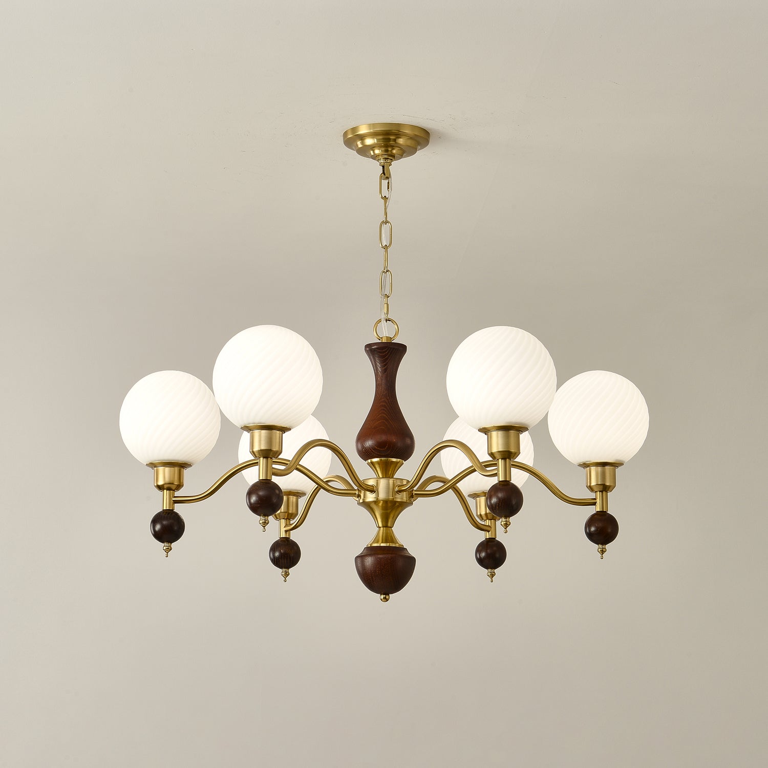 Aurora Globe Orb Walnut Chandelier - Letslighting