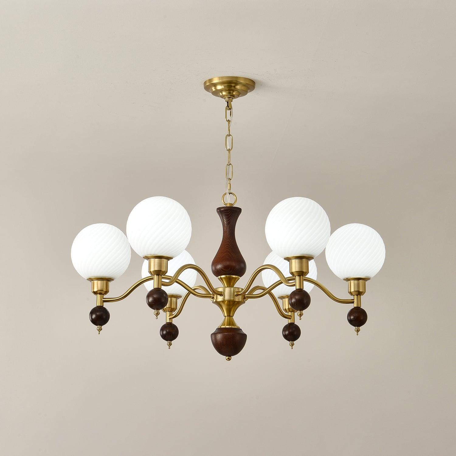 Aurora Globe Orb Walnut Chandelier - Letslighting