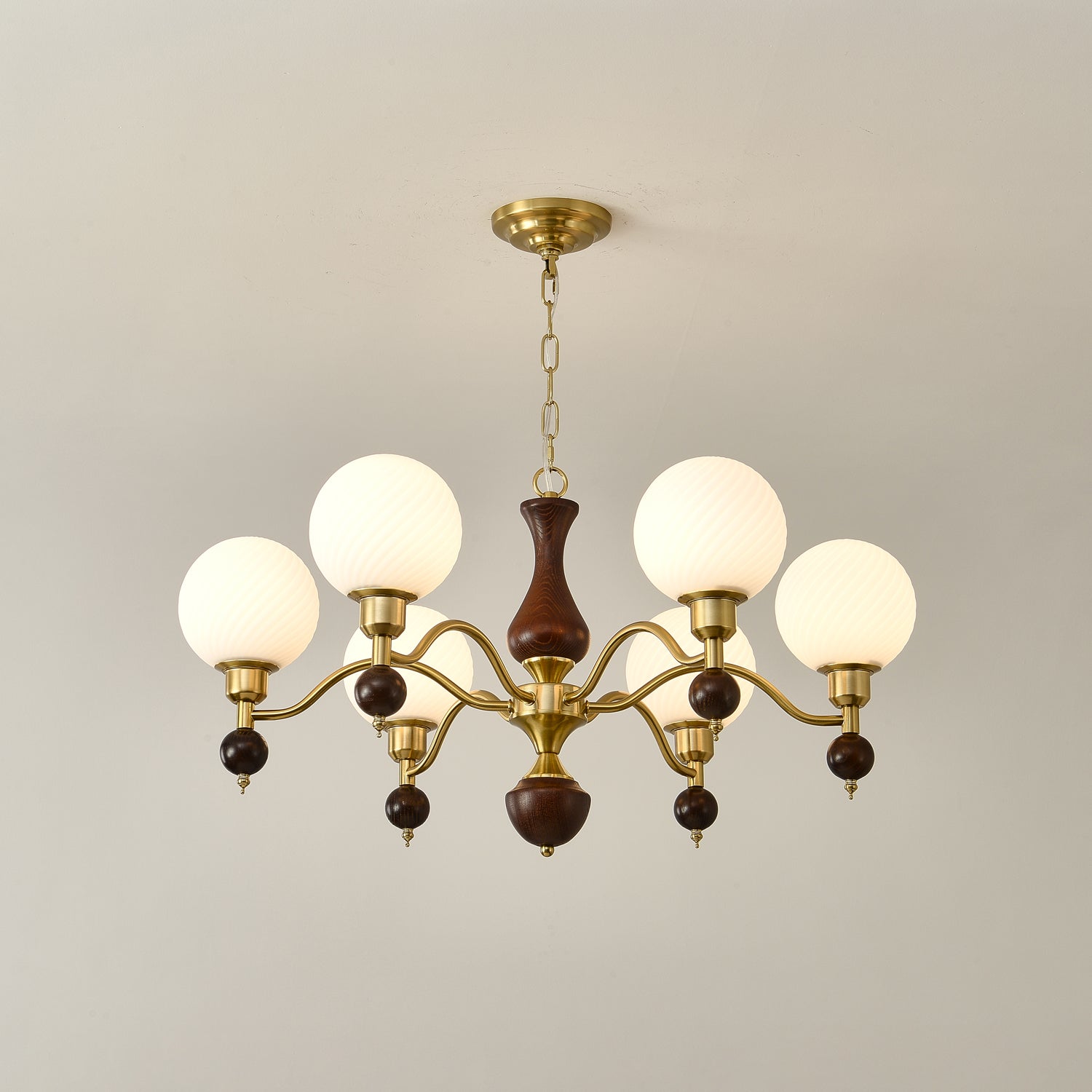 Aurora Globe Orb Walnut Chandelier - Letslighting