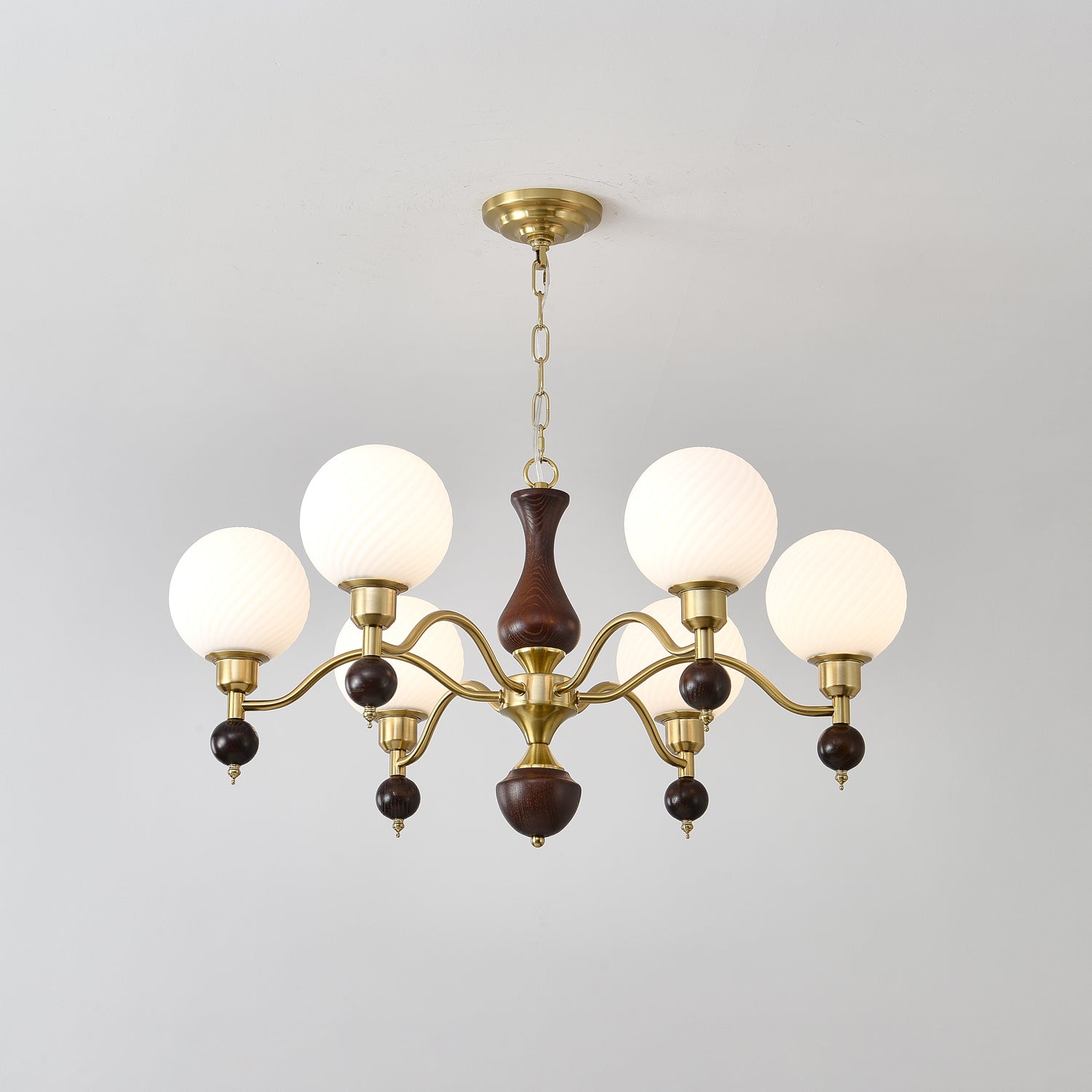 Aurora Globe Orb Walnut Chandelier - Letslighting