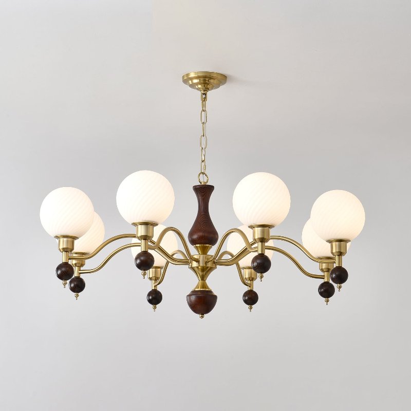 Aurora Globe Orb Walnut Chandelier - Letslighting