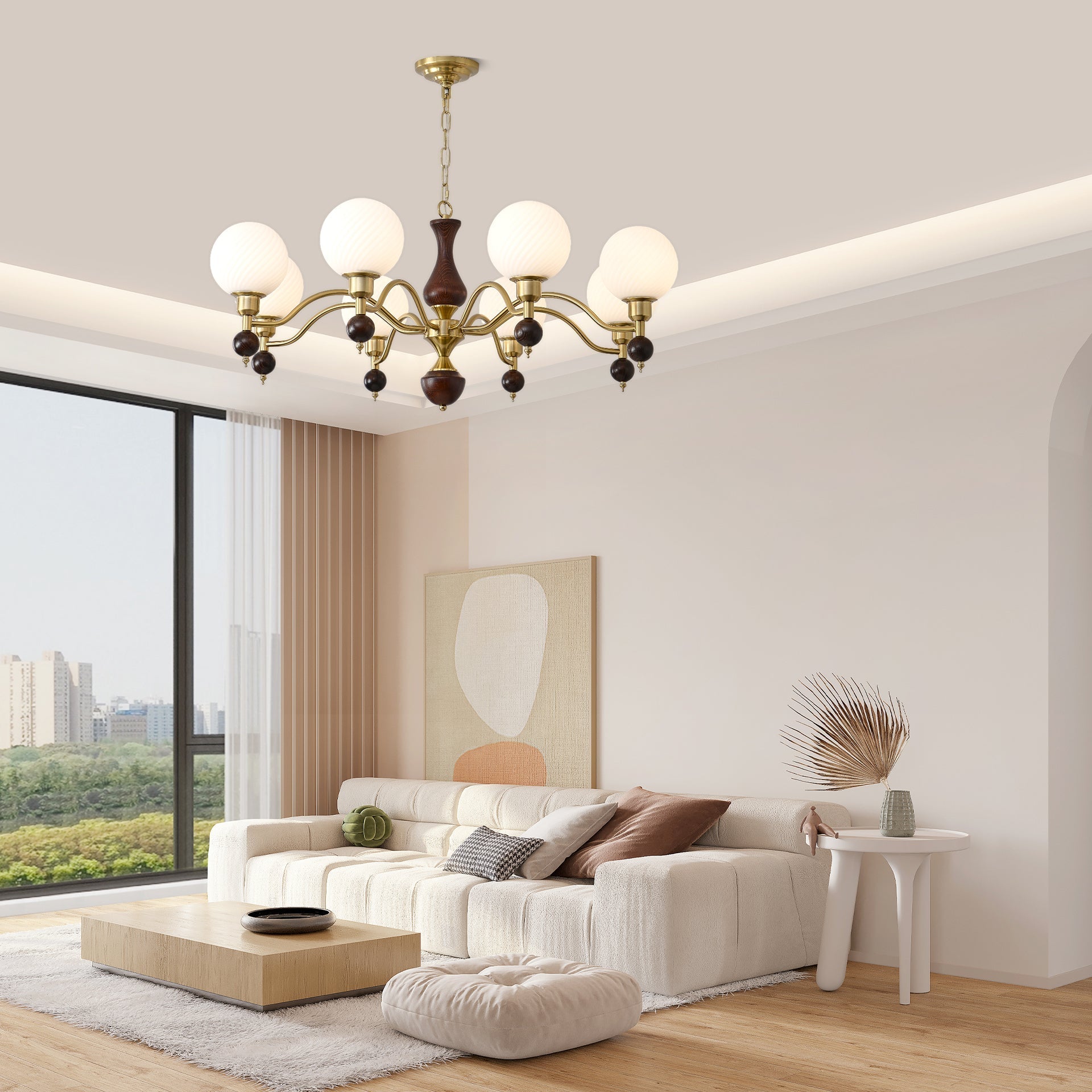 Aurora Globe Orb Walnut Chandelier - Letslighting