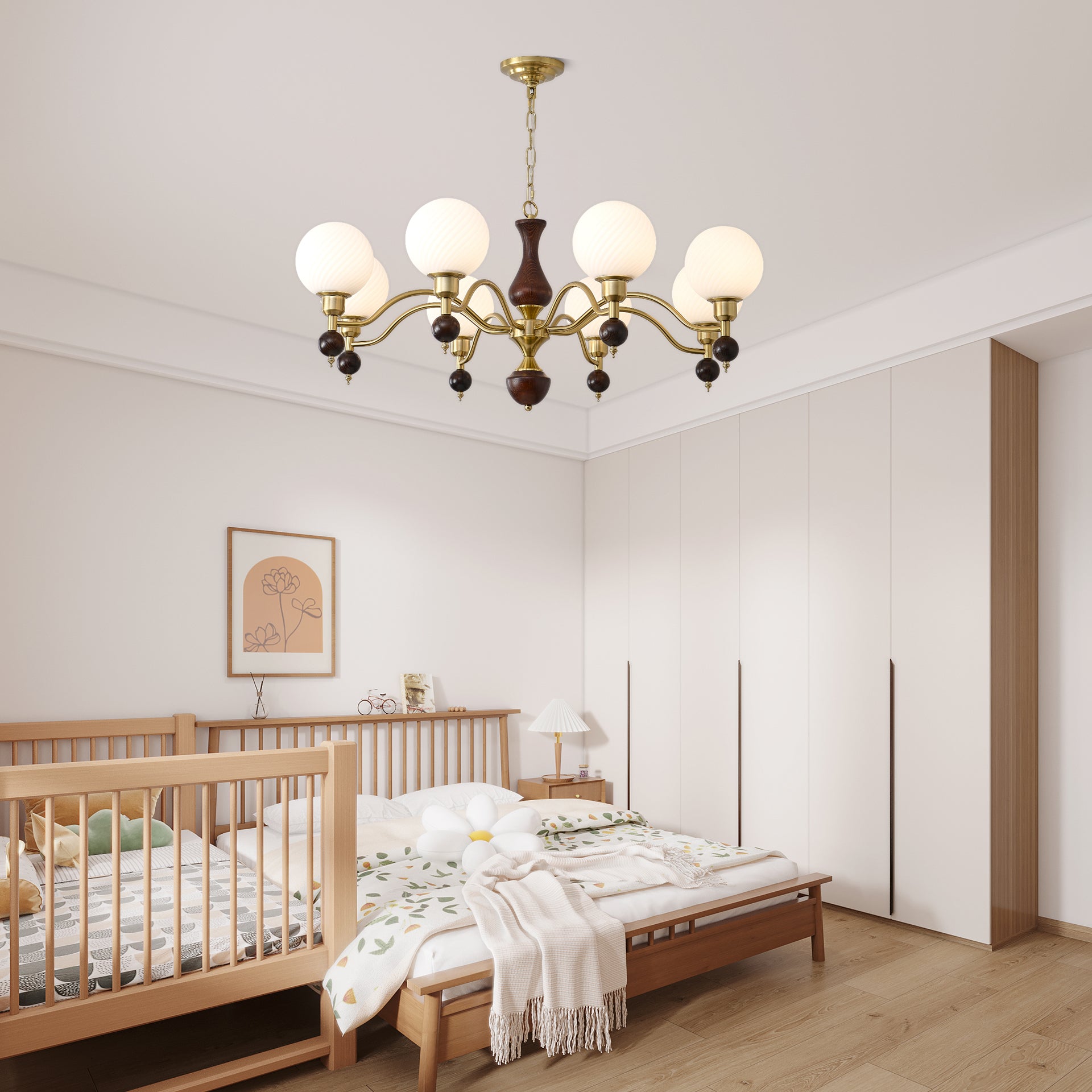 Aurora Globe Orb Walnut Chandelier - Letslighting