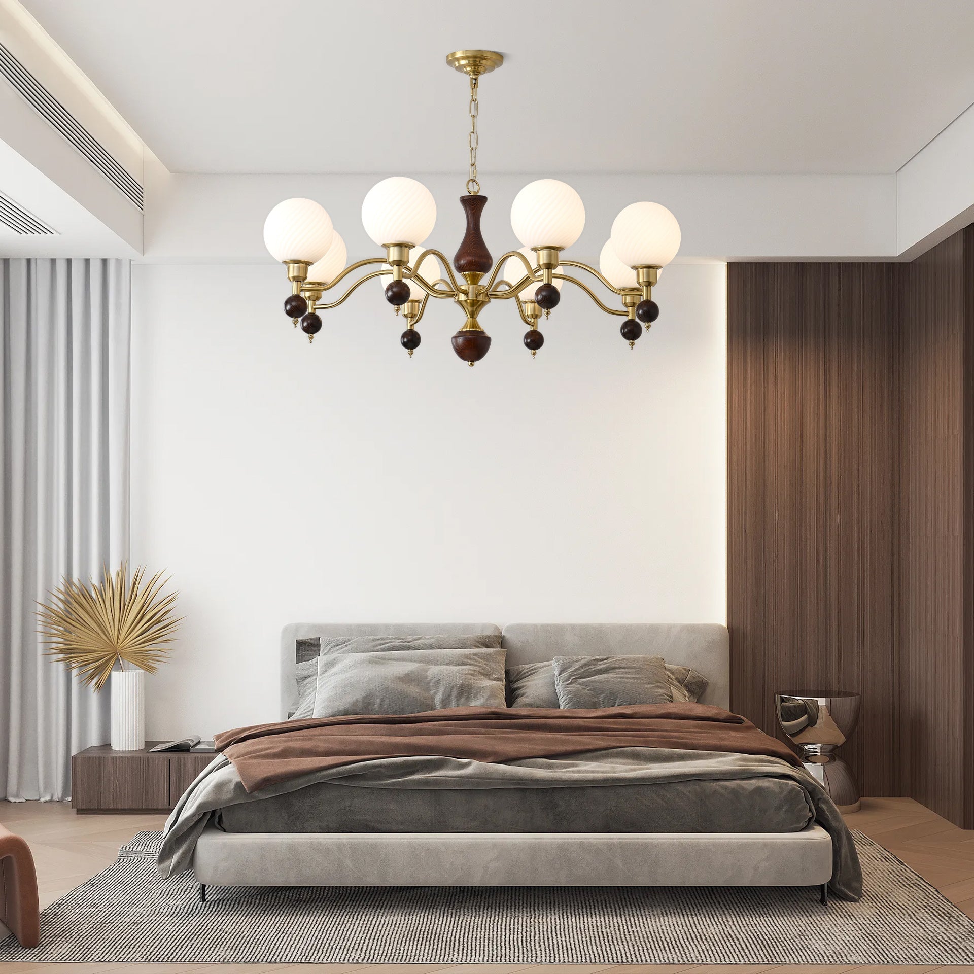 Aurora Globe Orb Walnut Chandelier - Letslighting