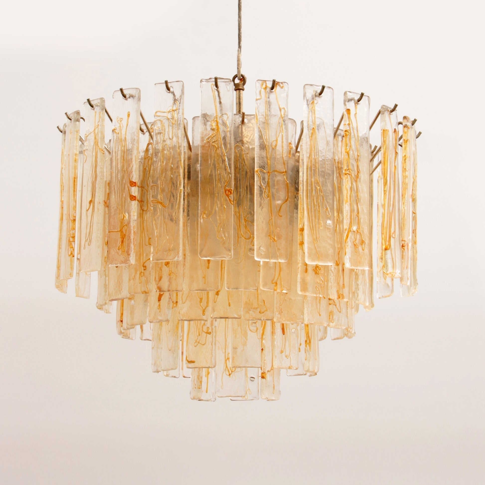 Aurora Chandelier Golden Amber Glass Layered Geometric Luxury - Letslighting
