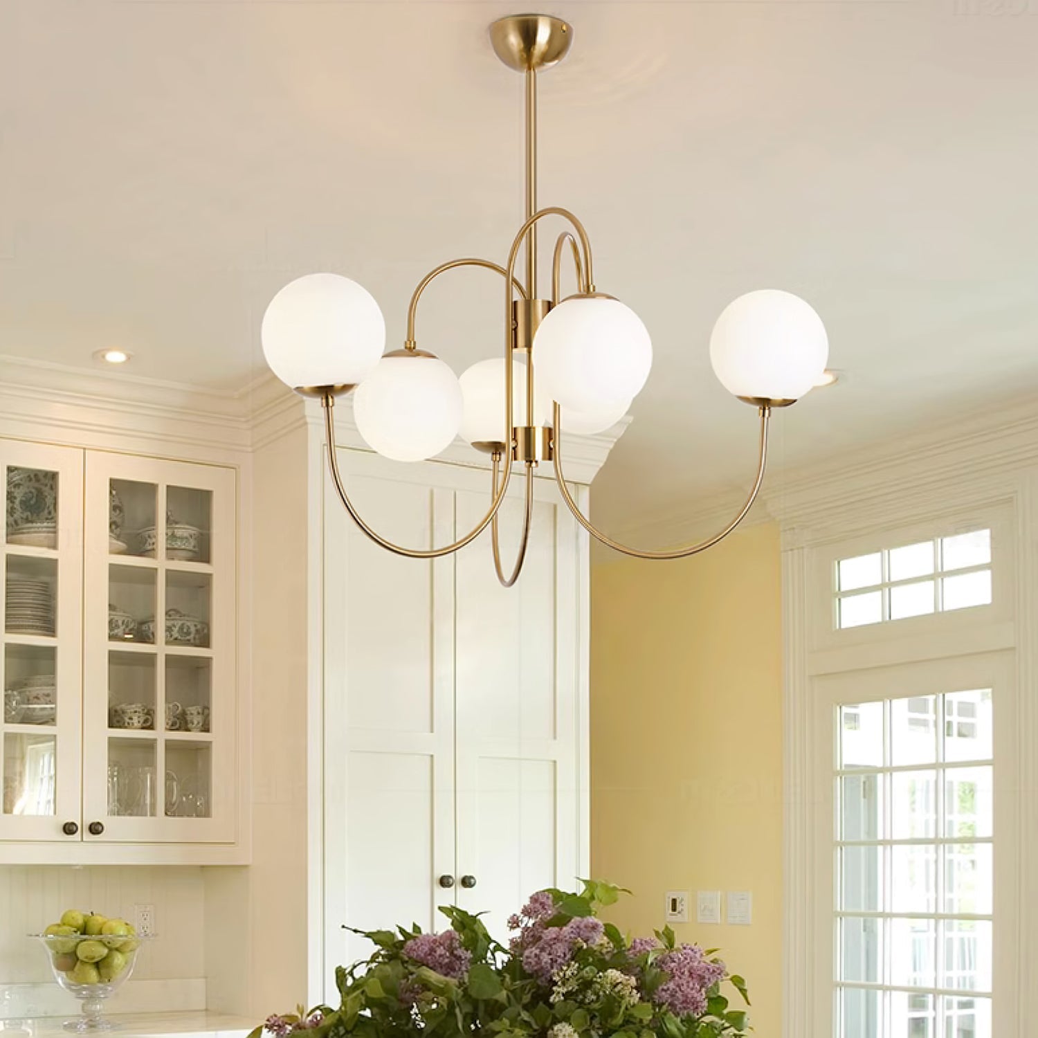 Lustra Chandelier Brass Globe Cluster Curved Arm - Letslighting
