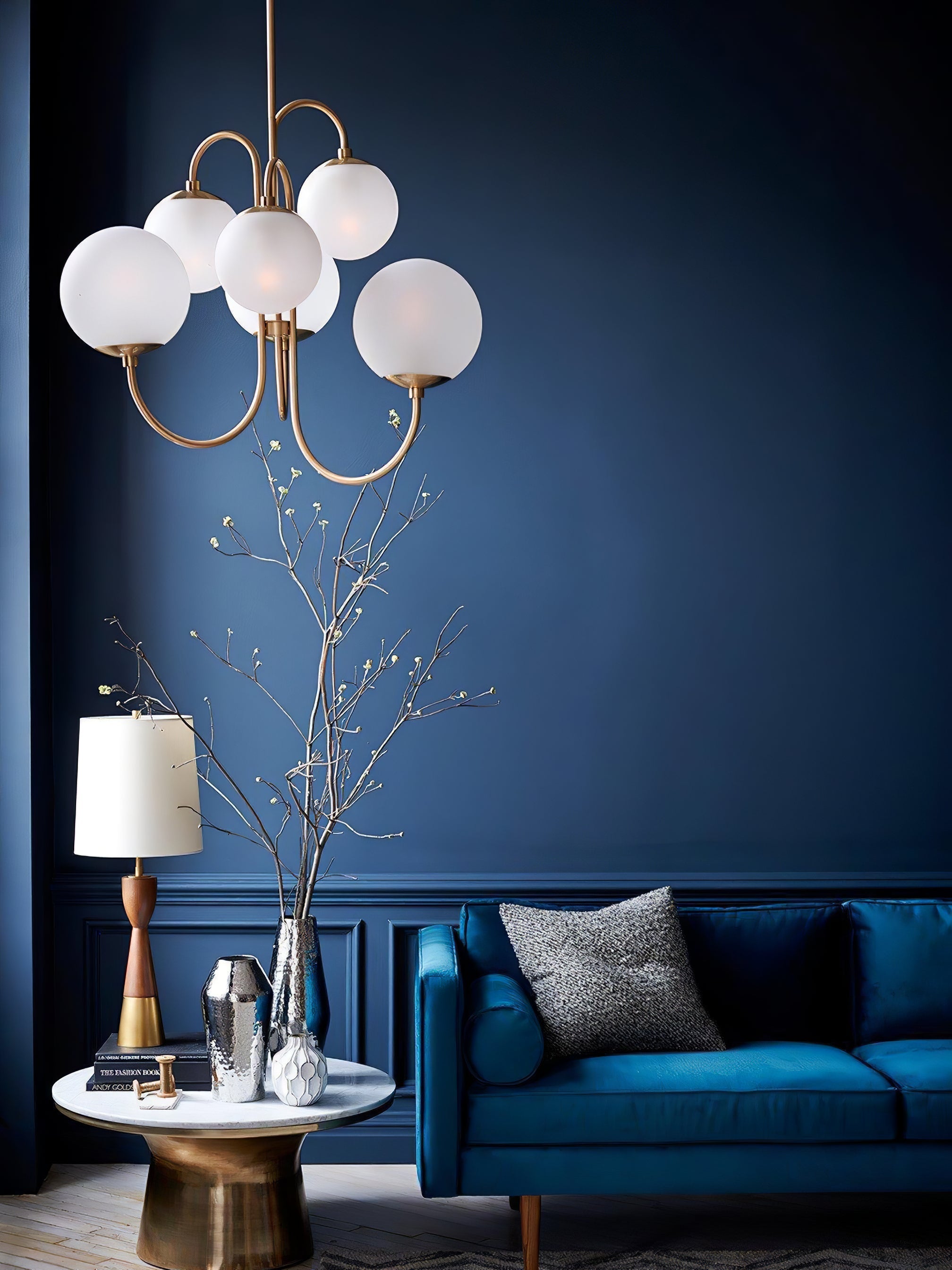 Lustra Chandelier Brass Globe Cluster Curved Arm - Letslighting
