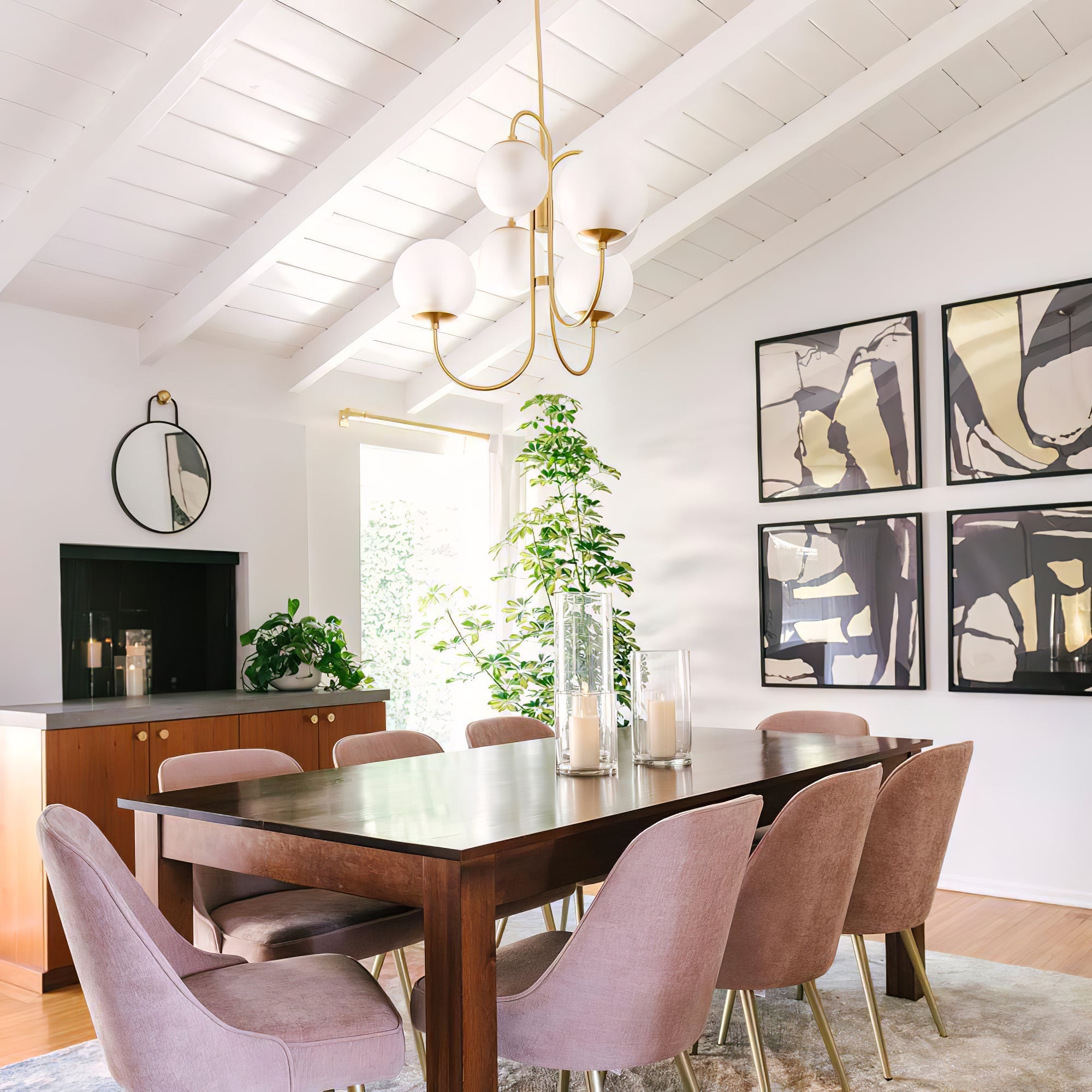 Lustra Chandelier Brass Globe Cluster Curved Arm - Letslighting