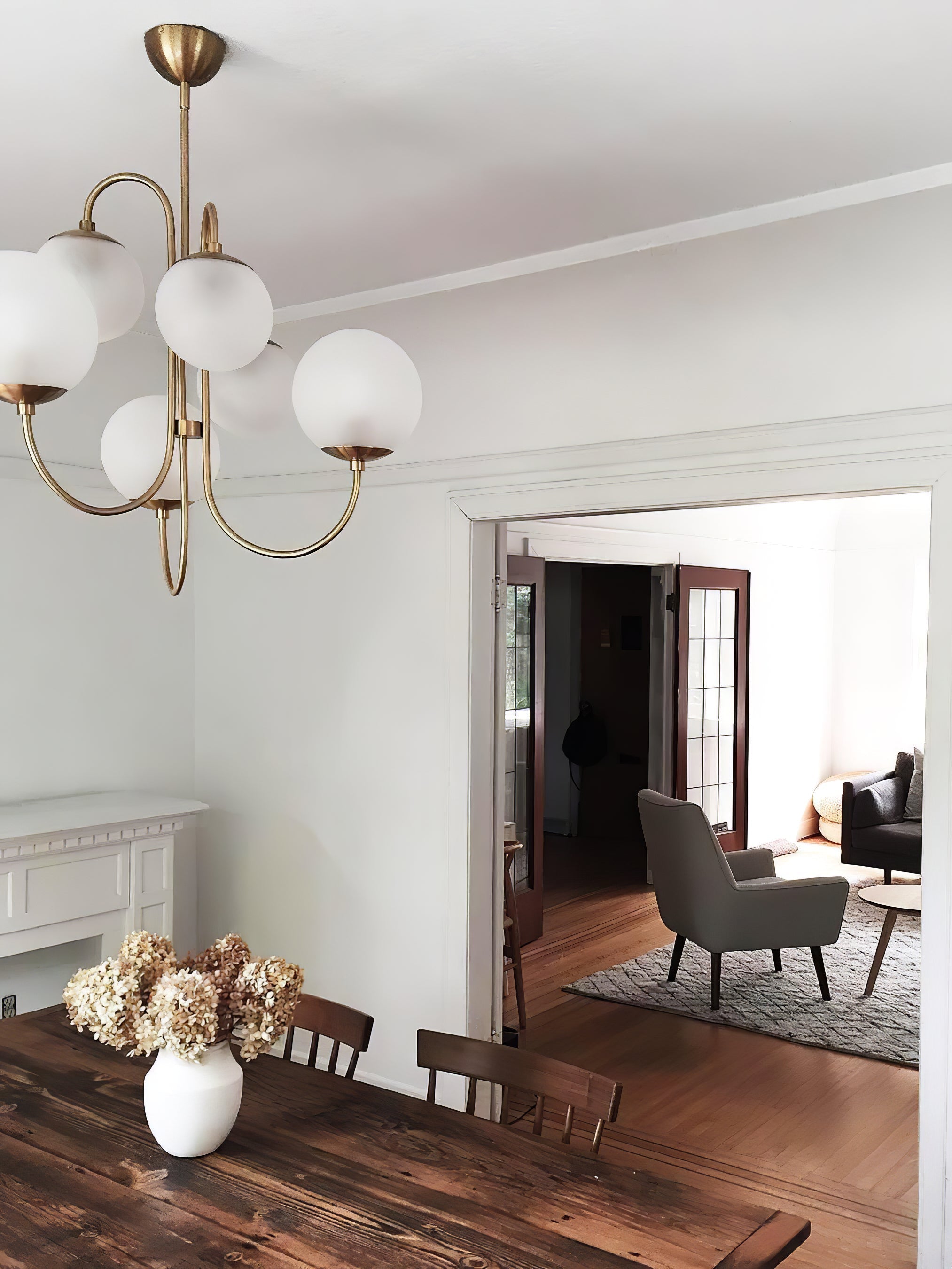 Lustra Chandelier Brass Globe Cluster Curved Arm - Letslighting