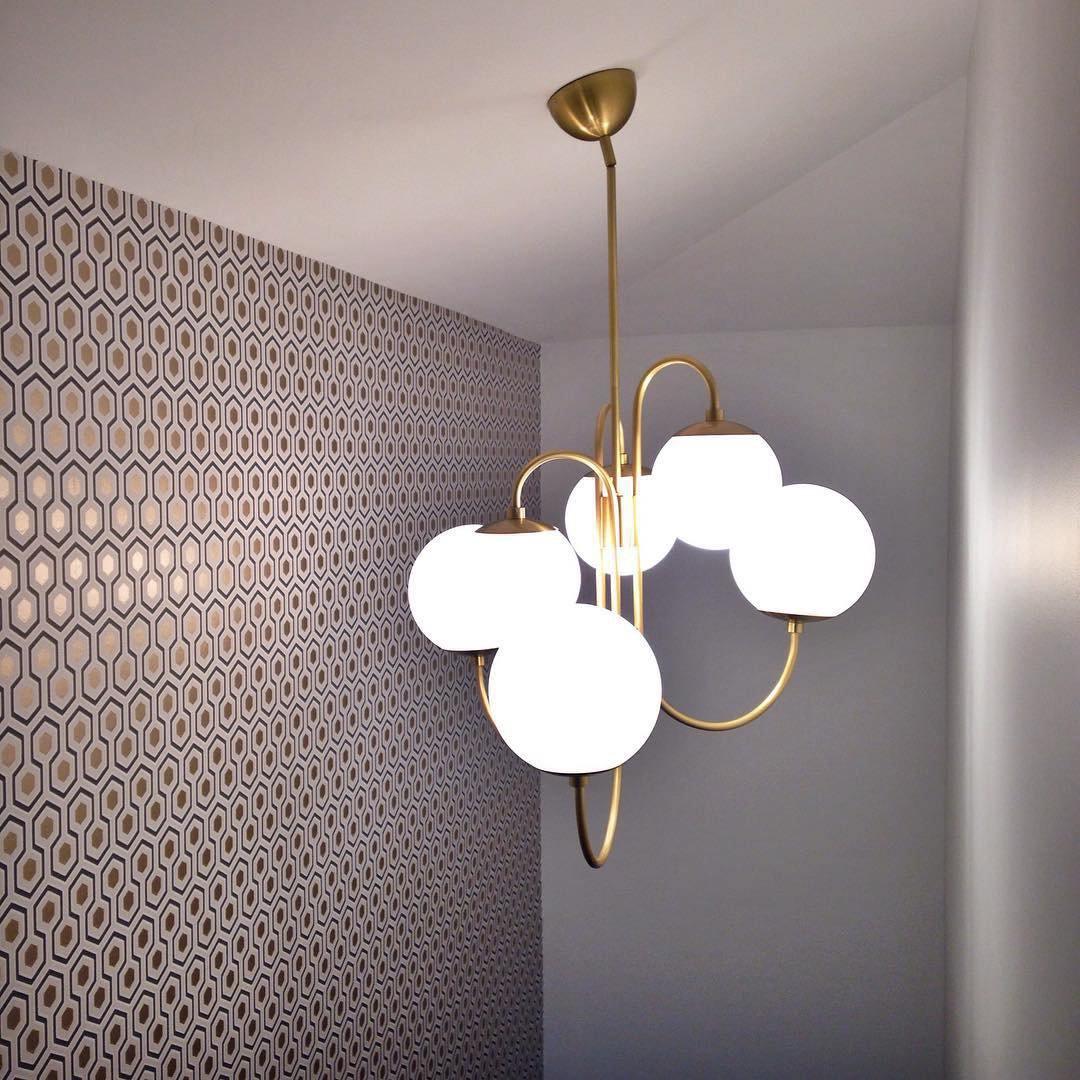 Lustra Chandelier Brass Globe Cluster Curved Arm - Letslighting