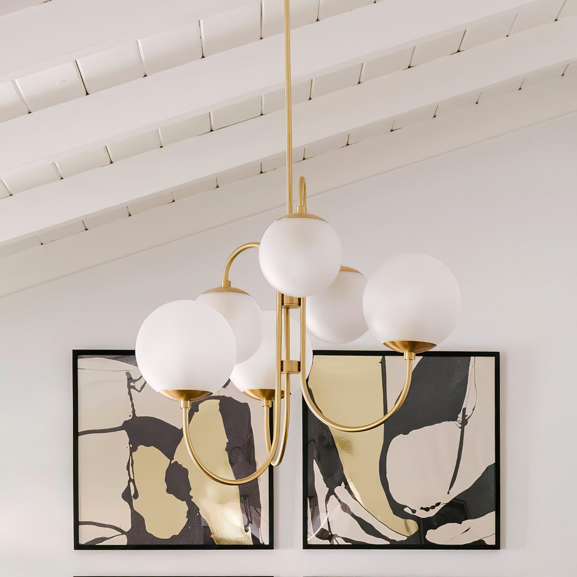 Lustra Chandelier Brass Globe Cluster Curved Arm - Letslighting