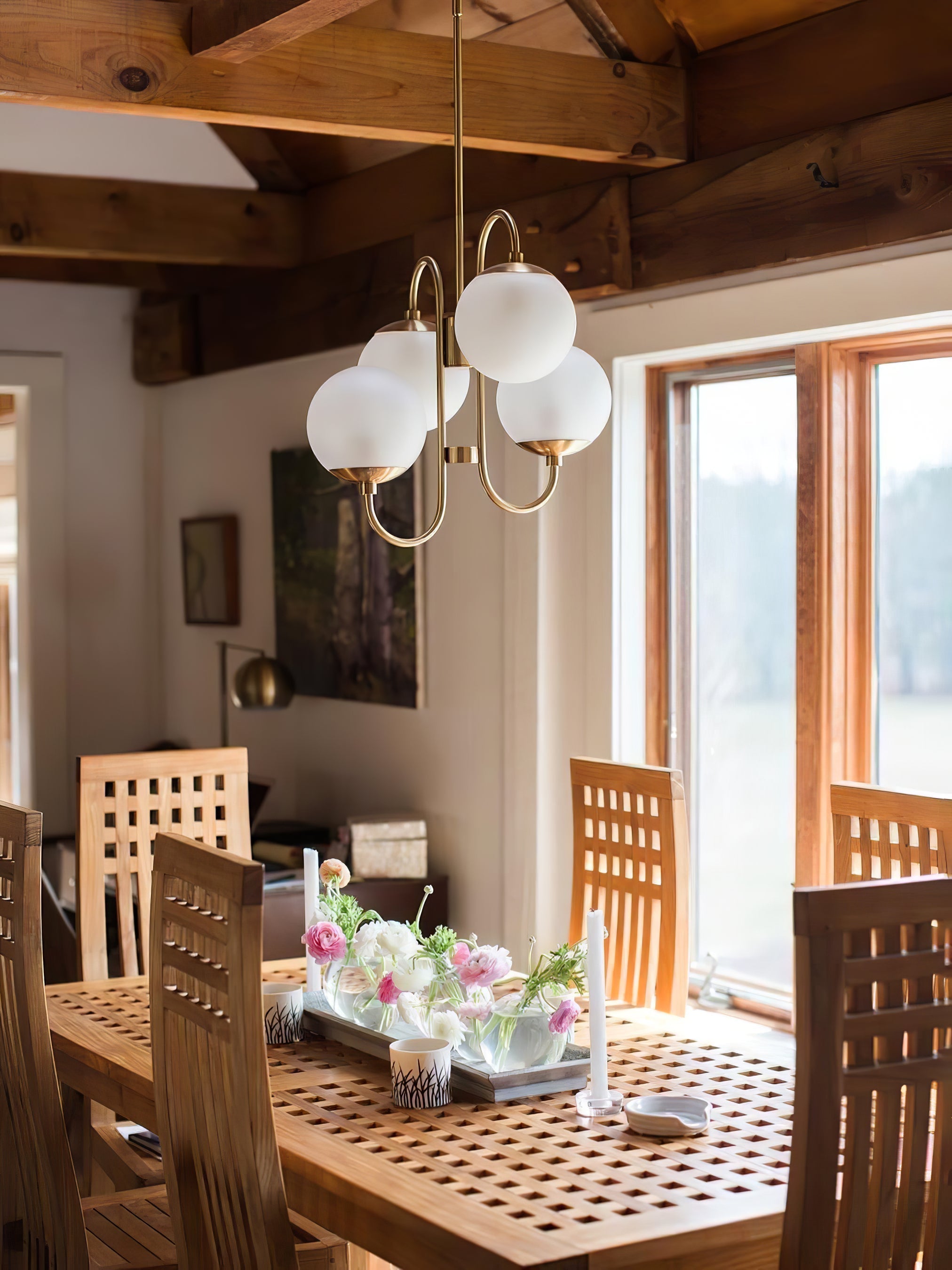 Lustra Chandelier Brass Globe Cluster Curved Arm - Letslighting