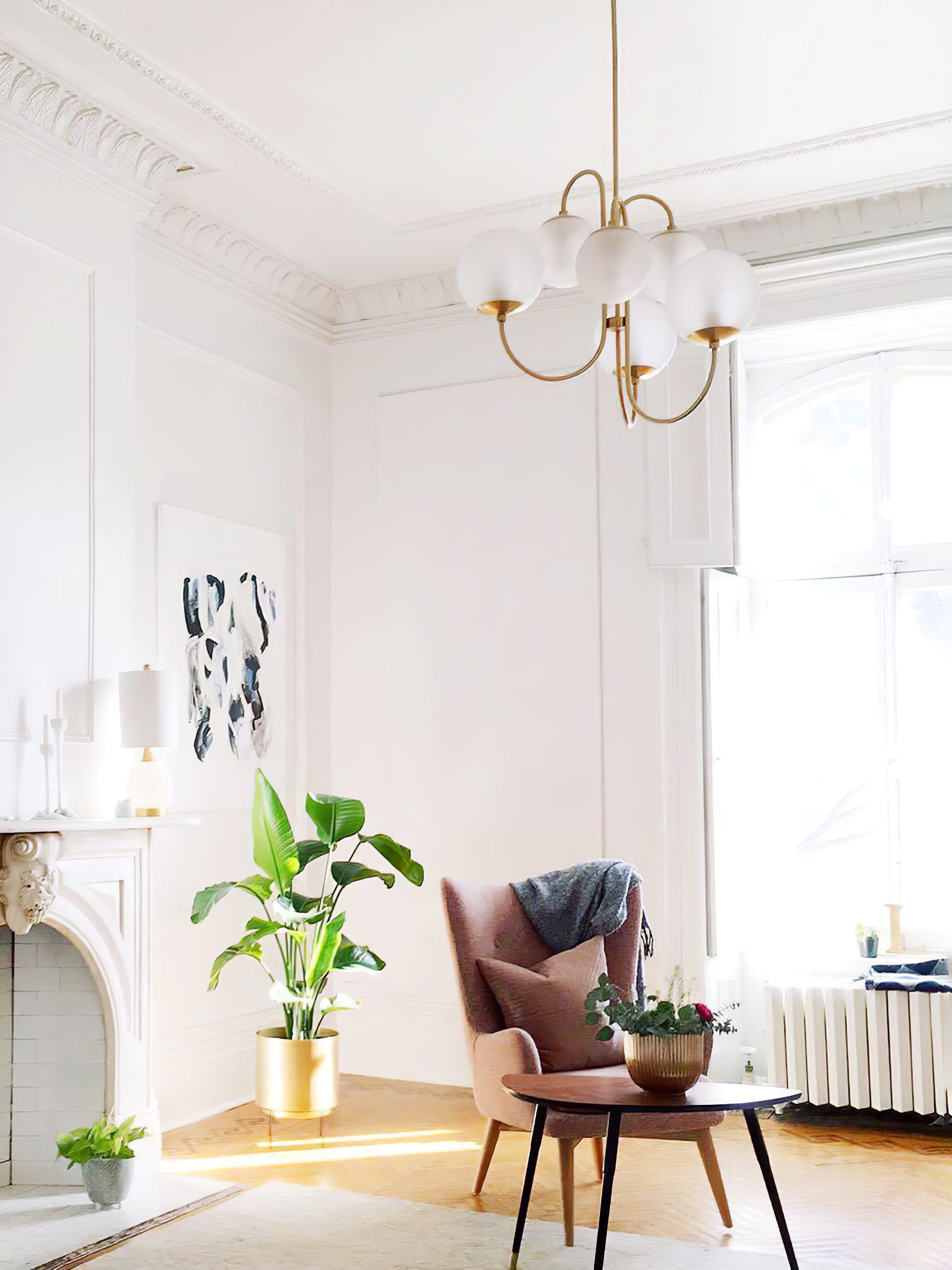 Lustra Chandelier Brass Globe Cluster Curved Arm - Letslighting