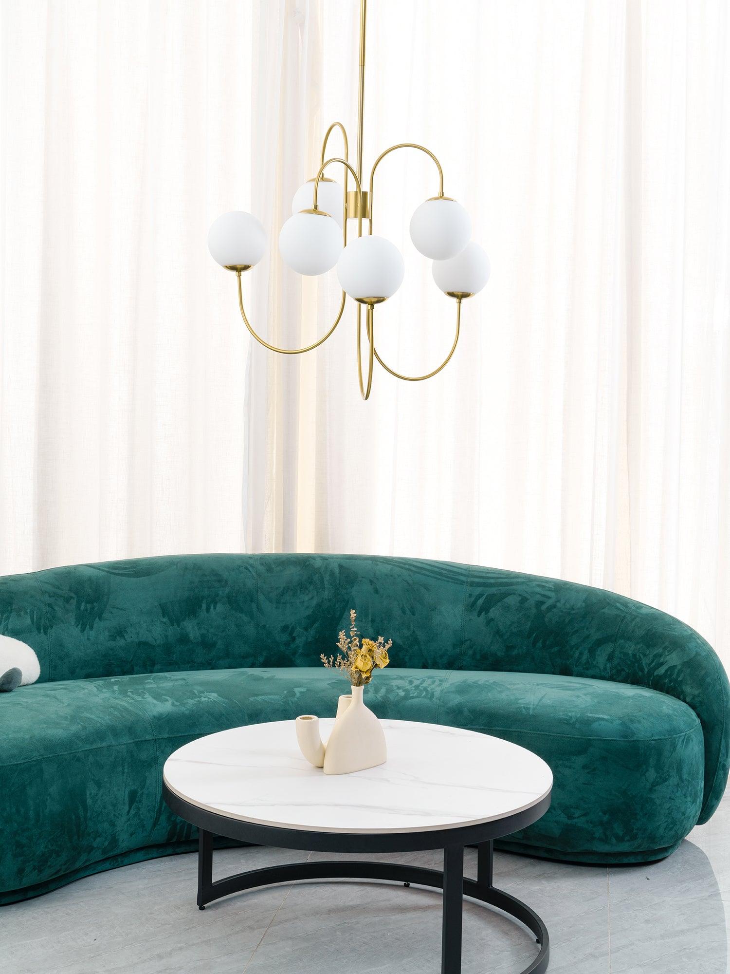 Lustra Chandelier Brass Globe Cluster Curved Arm - Letslighting
