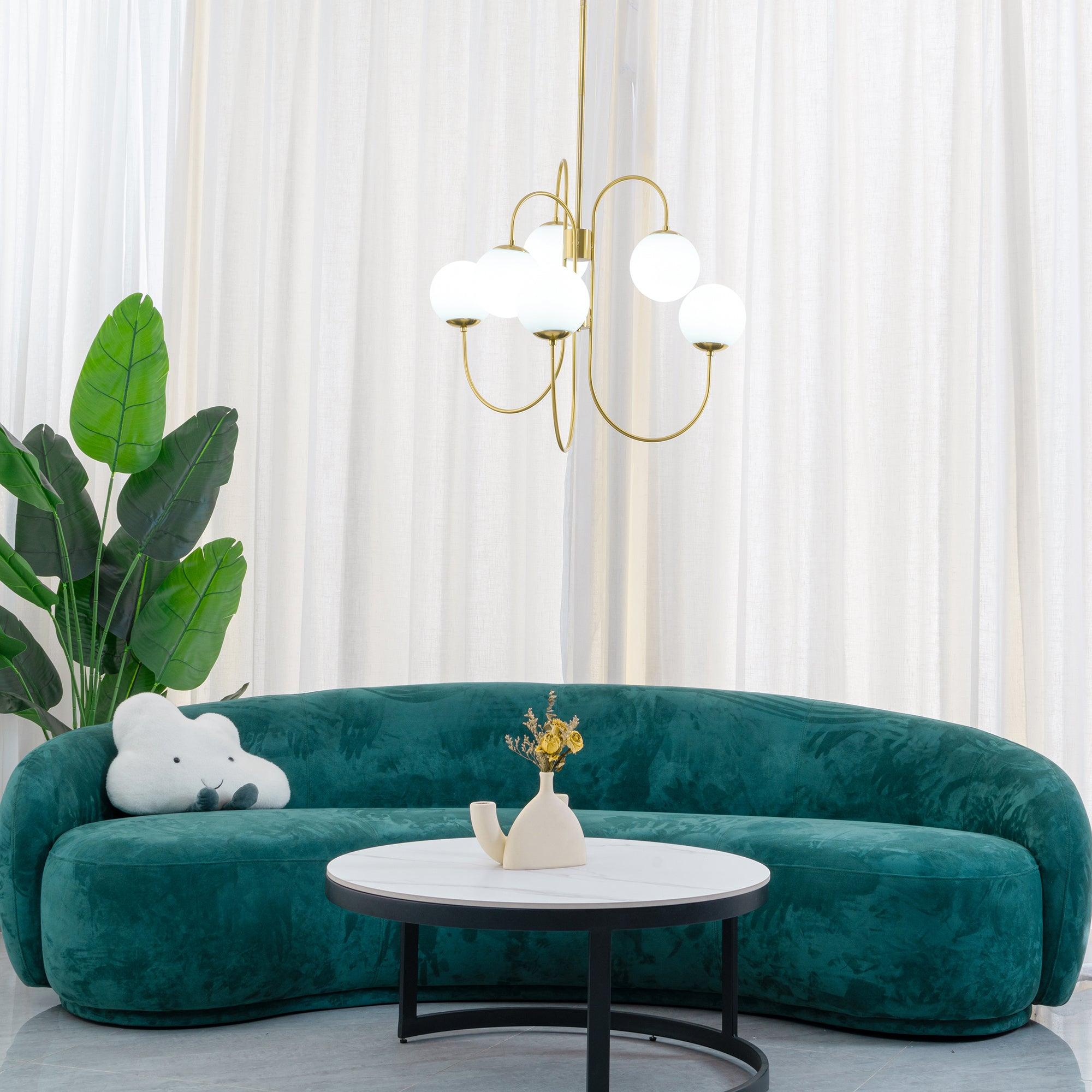 Lustra Chandelier Brass Globe Cluster Curved Arm - Letslighting