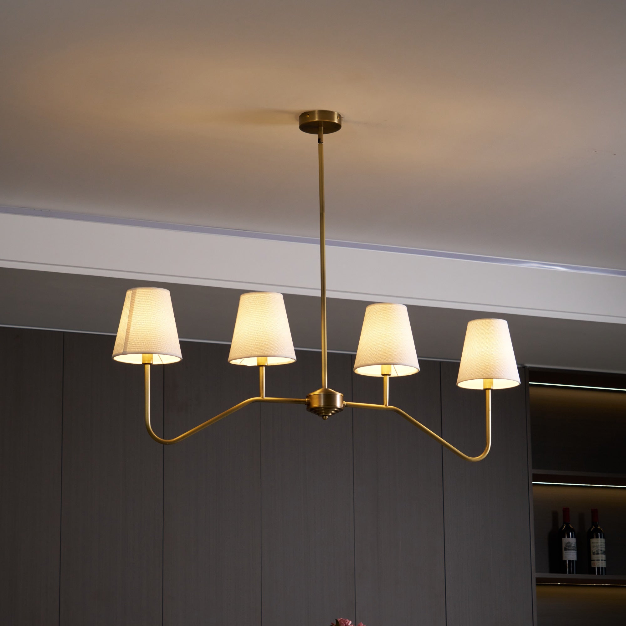 Lustra Chandelier Brass Curved Beige Linear - Letslighting