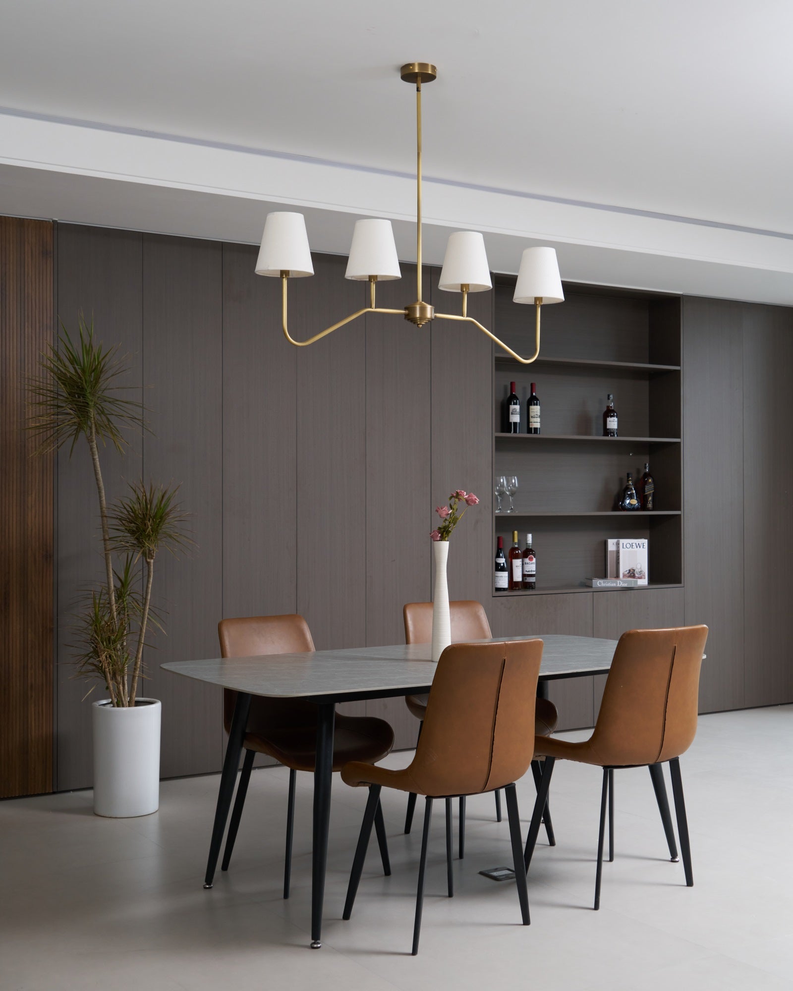 Lustra Chandelier Brass Curved Beige Linear - Letslighting